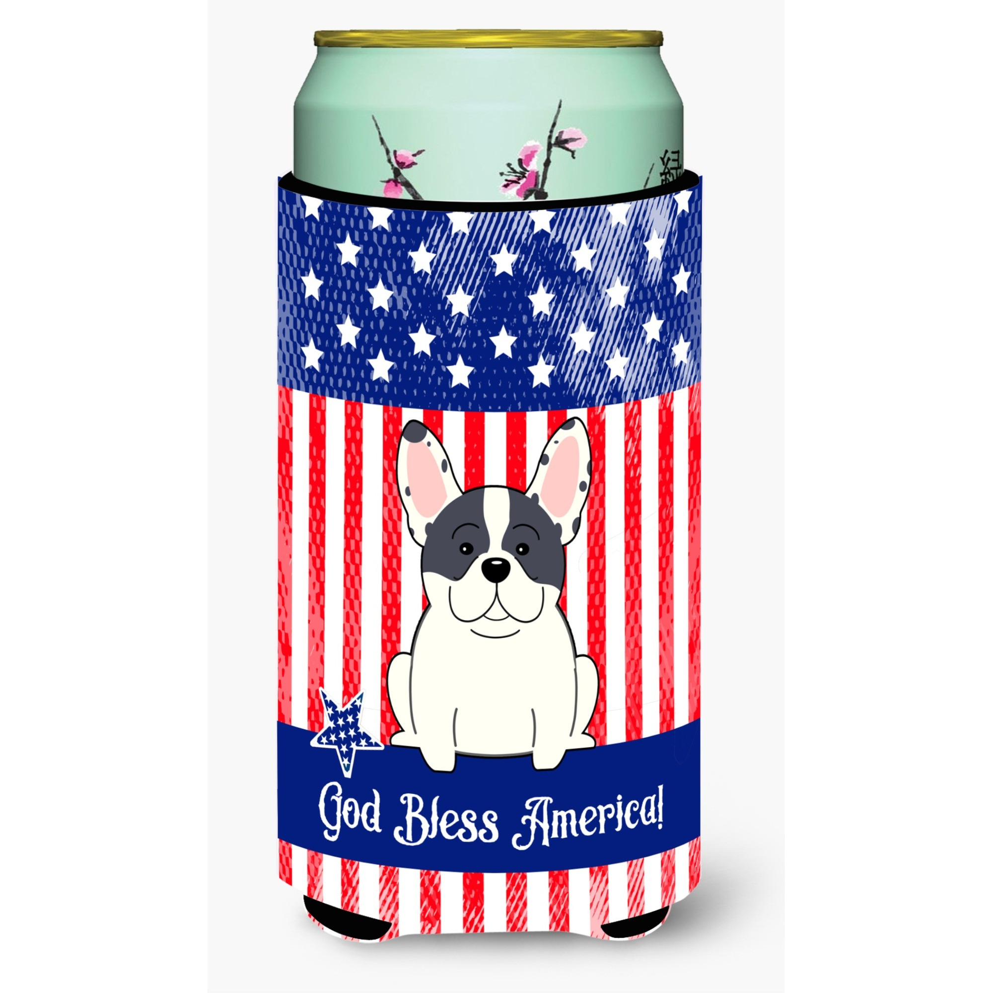 &quotCaroline's Treasures BB3006TBC Patriotic USA French Bulldog Piebald Tall Boy Hugger cold-beverage-koozies, Multicolor"