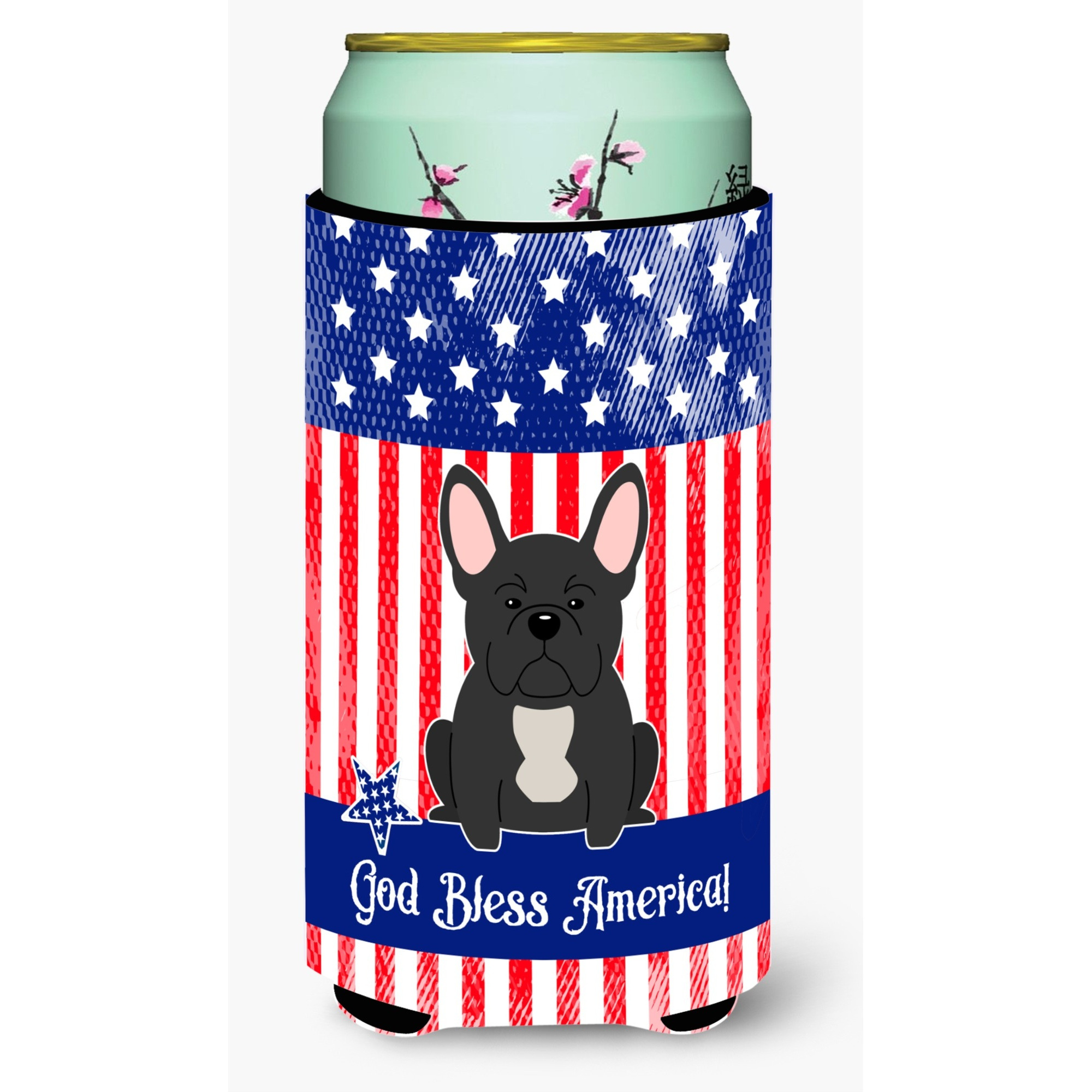 &quotCaroline's Treasures BB3009TBC Patriotic USA French Bulldog Black Tall Boy Hugger cold-beverage-koozies, Multicolor"