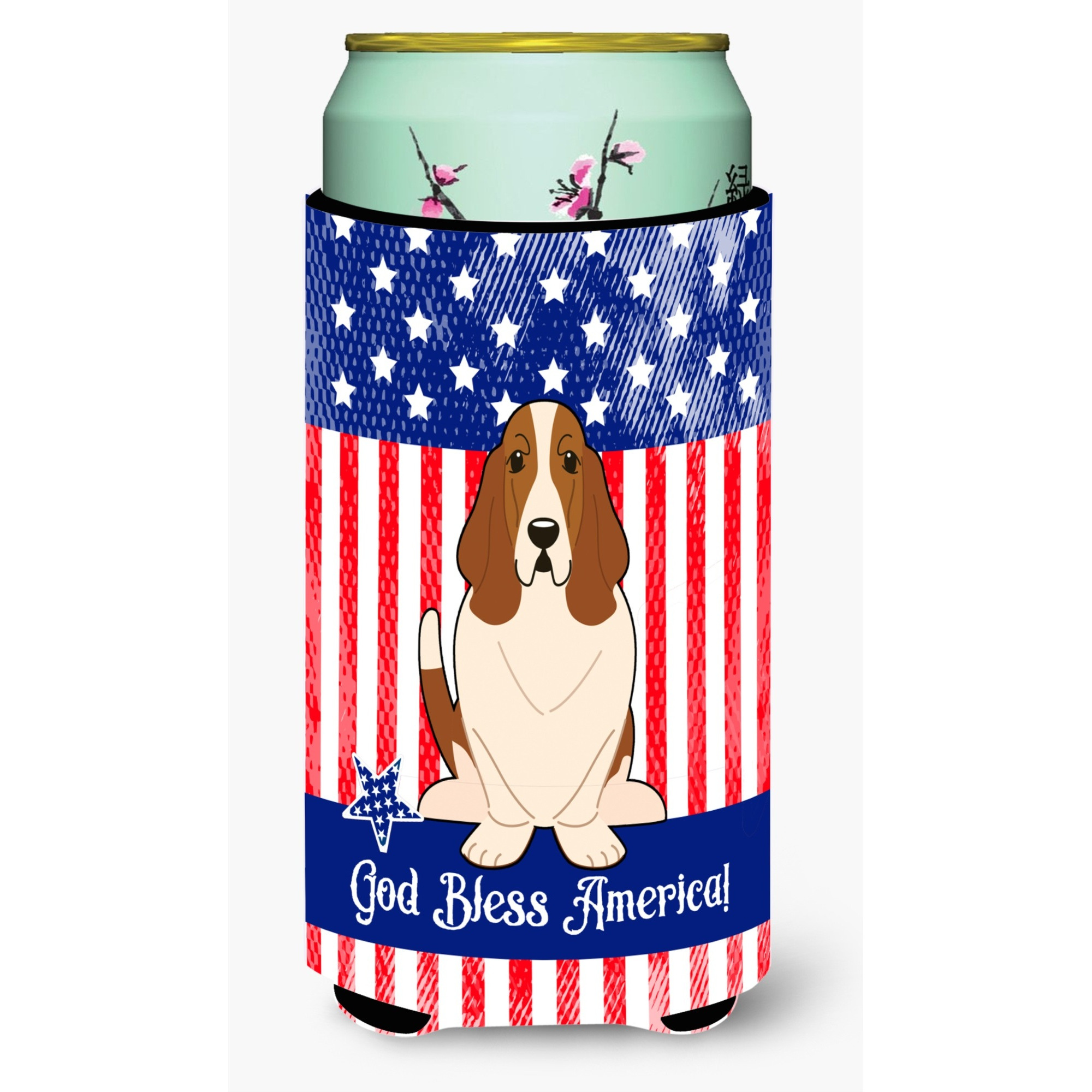 &quotCaroline's Treasures BB3016TBC Patriotic USA Basset Hound Tall Boy Hugger cold-beverage-koozies, Multicolor"