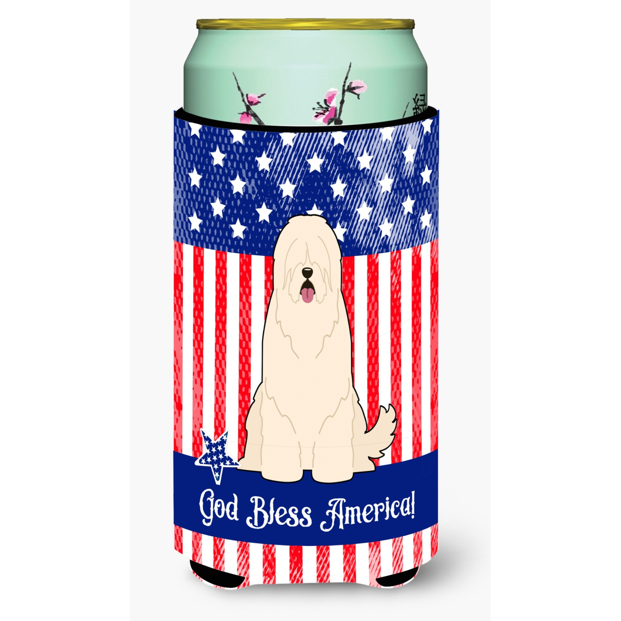 &quotCaroline's Treasures BB3019TBC Patriotic USA South Russian Sheepdog Tall Boy Hugger cold-beverage-koozies, Multicolor"
