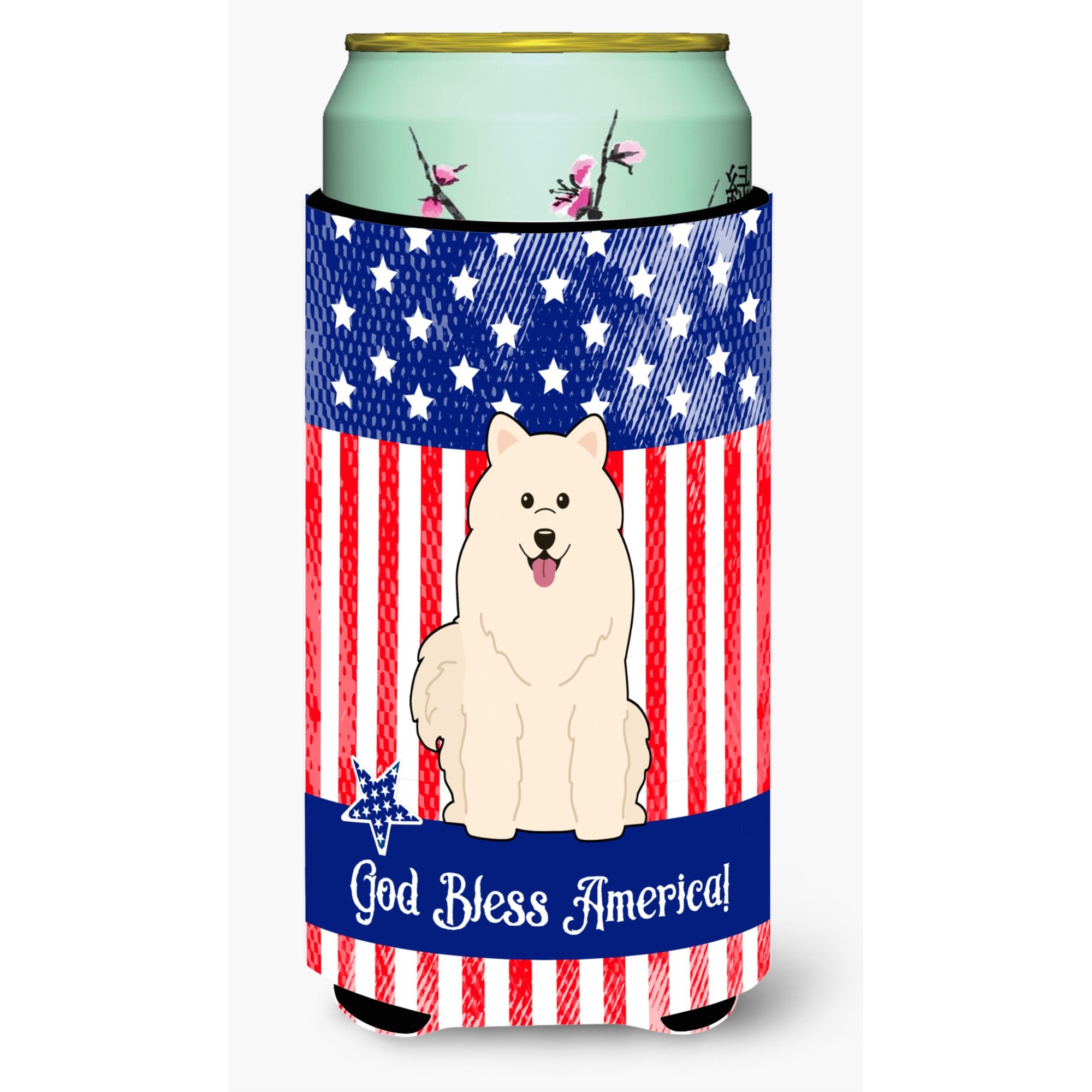 &quotCaroline's Treasures BB3025TBC Patriotic USA Samoyed Tall Boy Hugger cold-beverage-koozies, Multicolor"