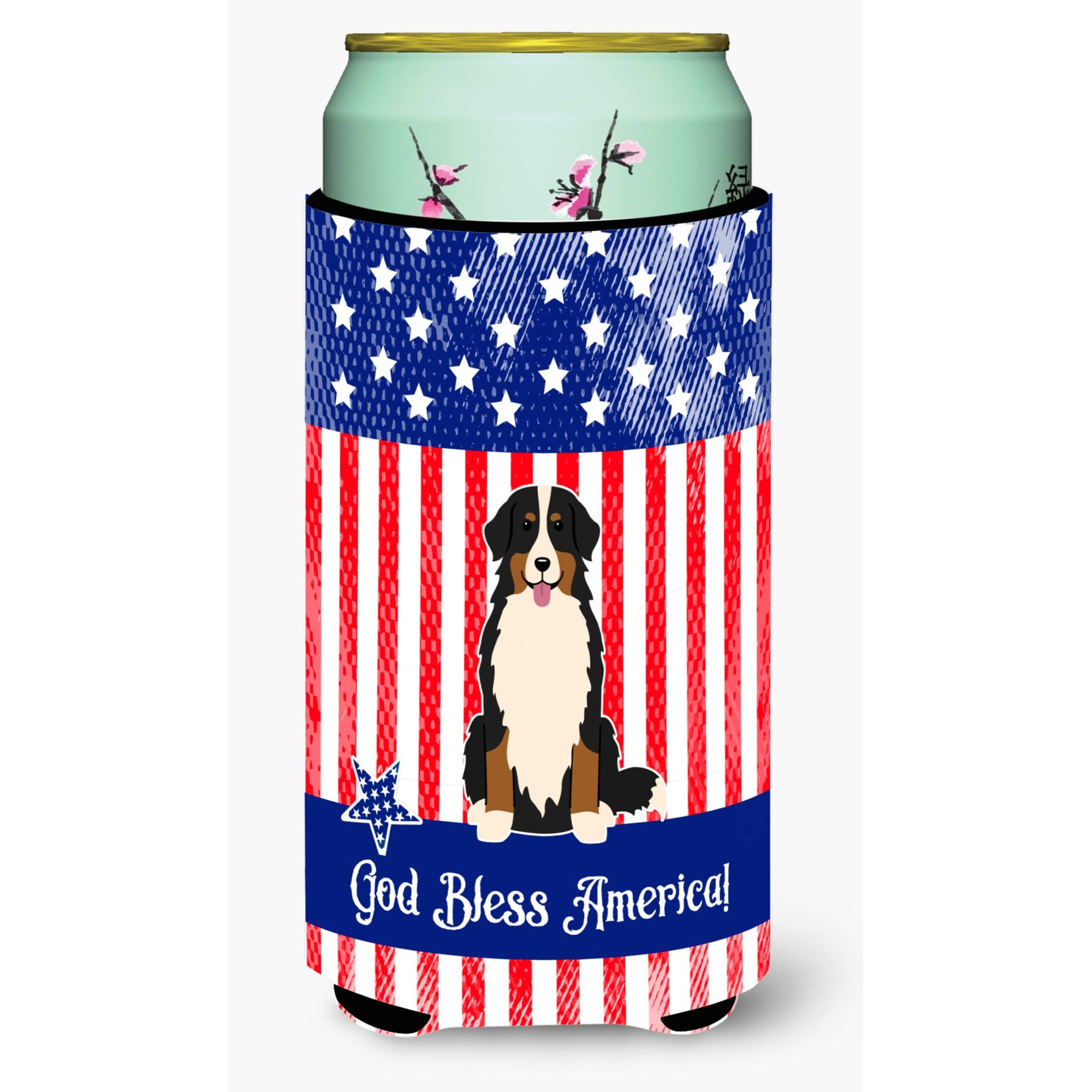 &quotCaroline's Treasures BB3031TBC Patriotic USA Bernese Mountain Dog Tall Boy Hugger cold-beverage-koozies, Multicolor"