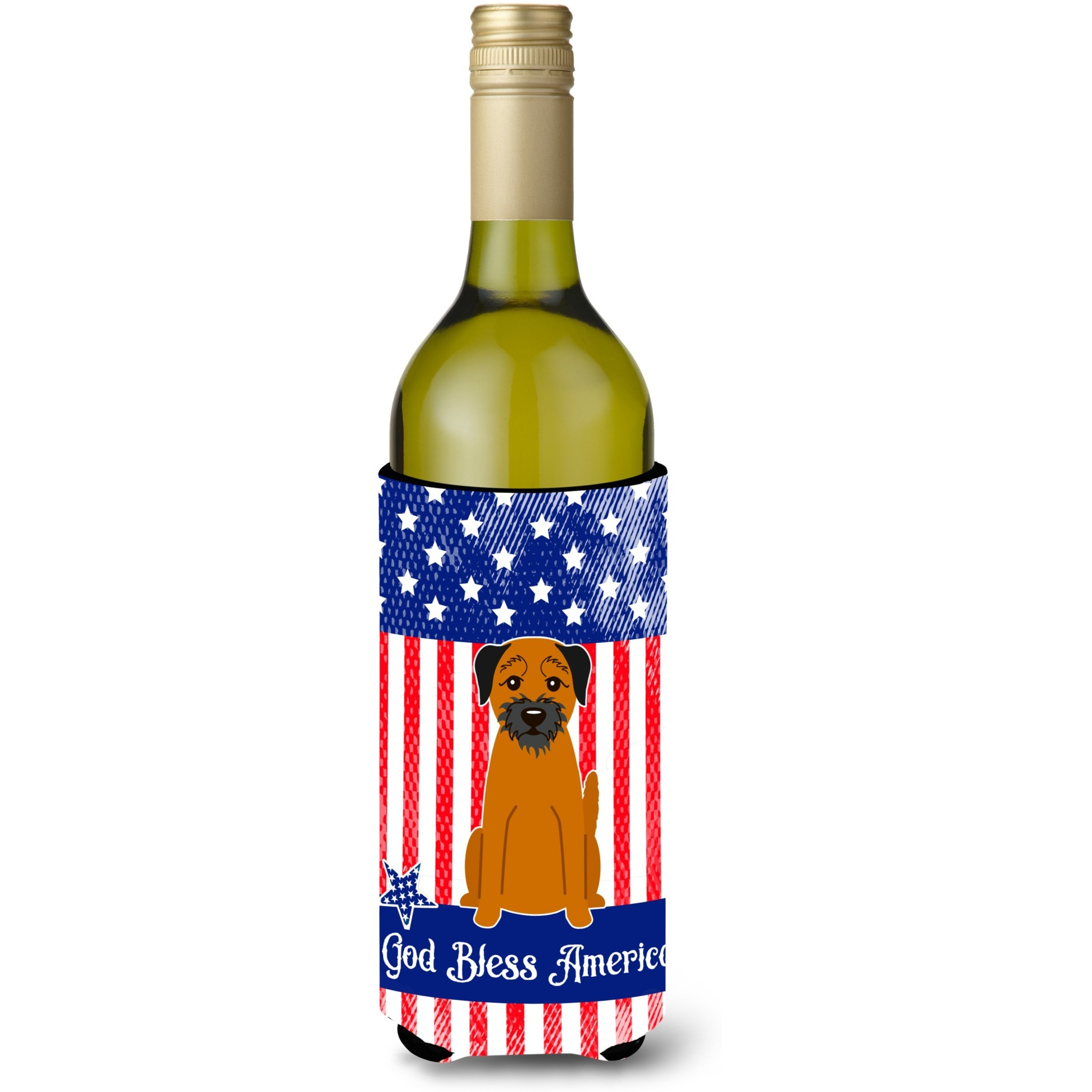 &quotCaroline's Treasures BB3034LITERK Patriotic USA Border Terrier Wine Bottle Hugger cold-beverage-koozies, 750 ml, Multicolor"