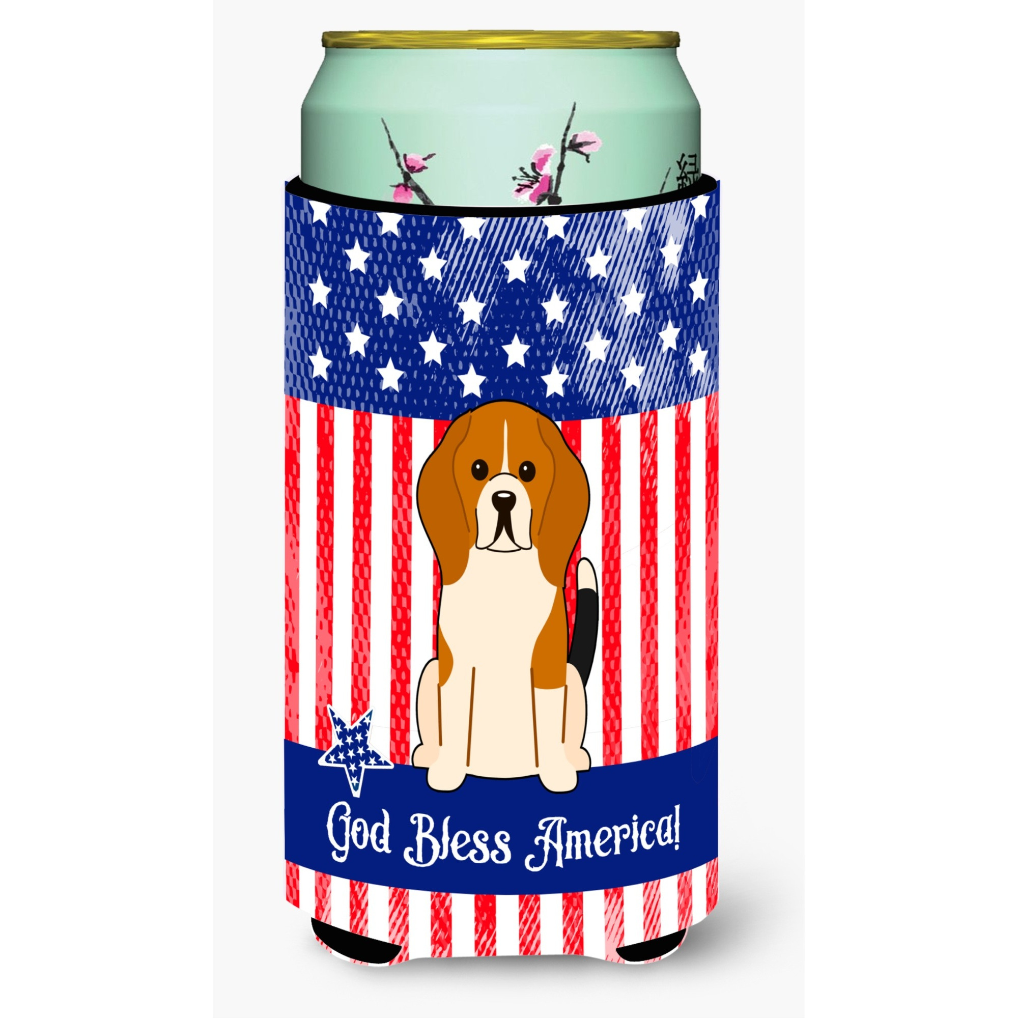 &quotCaroline's Treasures BB3035TBC Patriotic USA Beagle Tricolor Tall Boy Hugger cold-beverage-koozies, Multicolor"