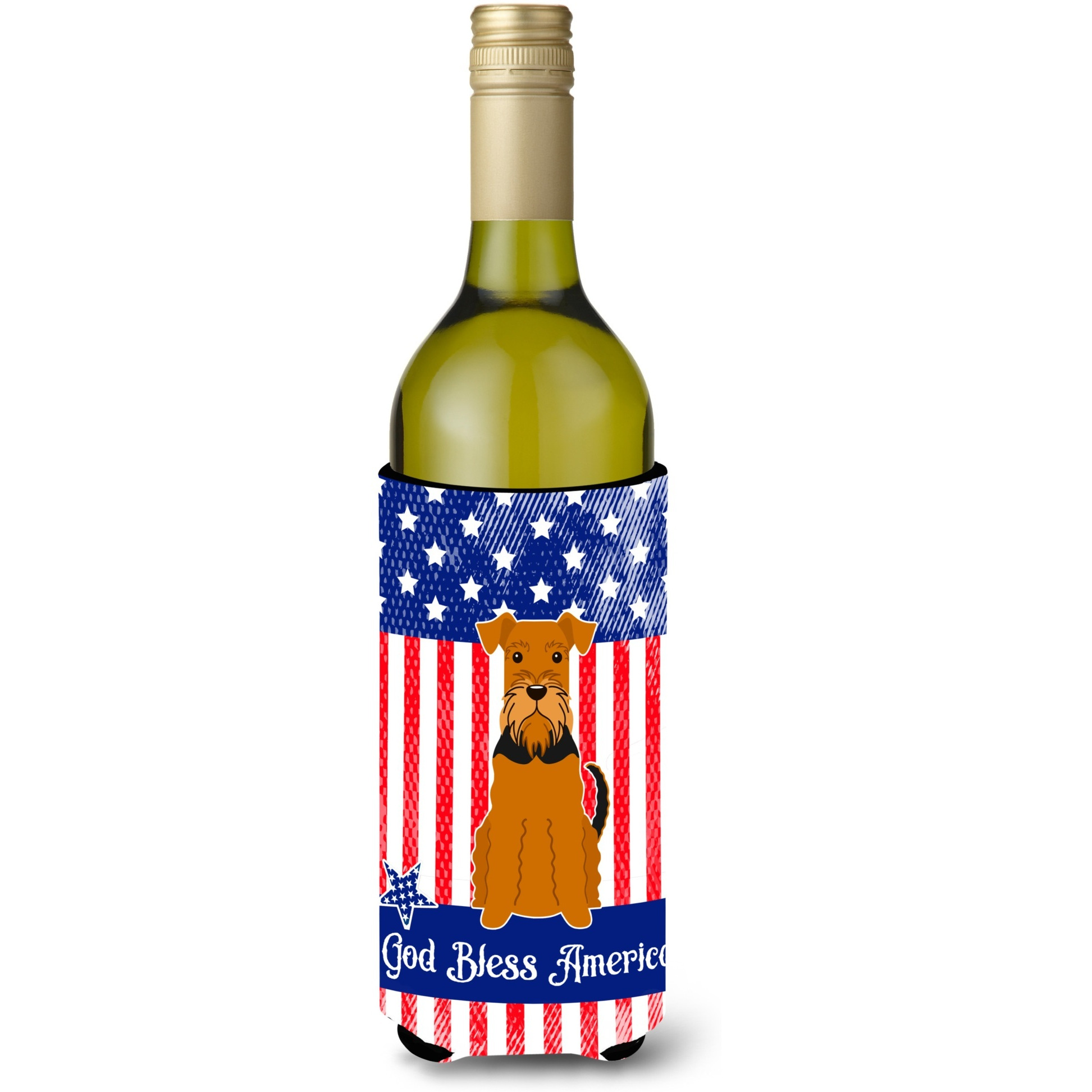 &quotCaroline's Treasures BB3036LITERK Patriotic USA Airedale Wine Bottle Hugger cold-beverage-koozies, 750 ml, Multicolor"