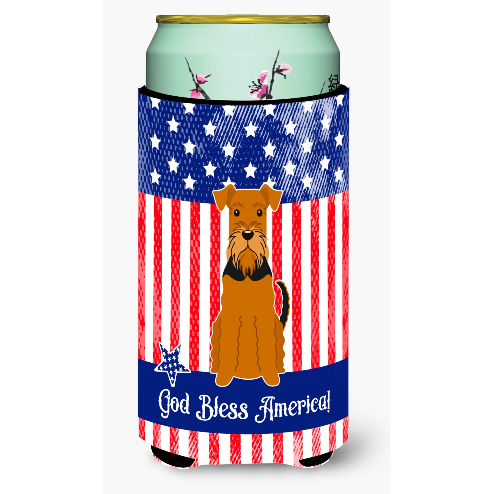 &quotCaroline's Treasures BB3036TBC Patriotic USA Airedale Tall Boy Hugger cold-beverage-koozies, Multicolor"