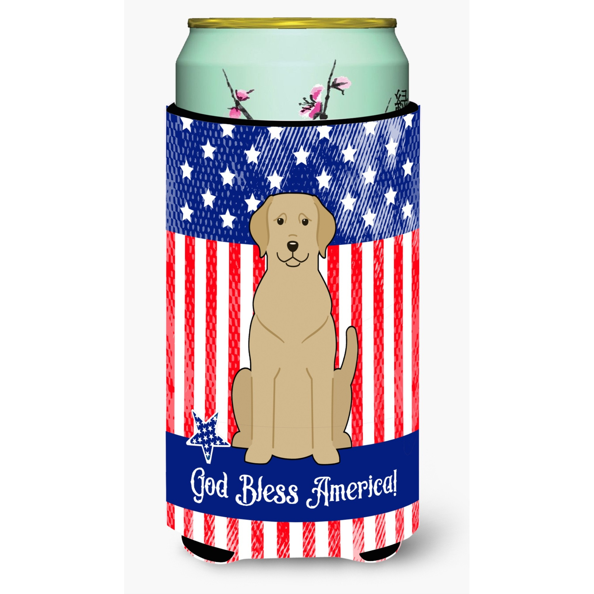 &quotCaroline's Treasures BB3050TBC Patriotic USA Yellow Labrador Tall Boy Hugger cold-beverage-koozies, Multicolor"