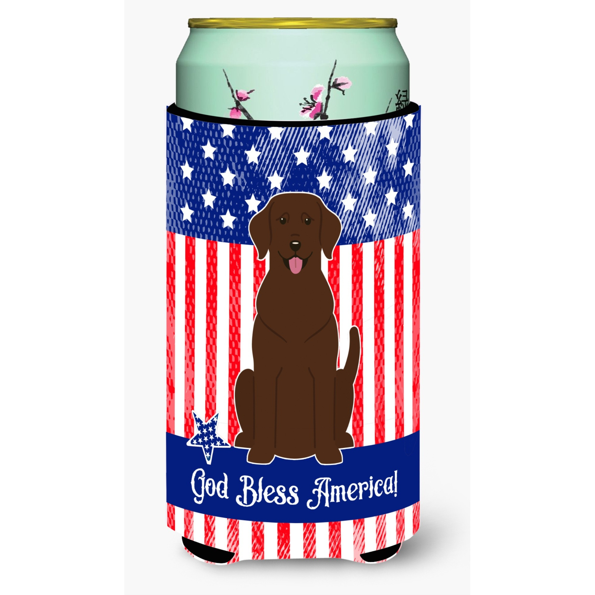 &quotCaroline's Treasures BB3051TBC Patriotic USA Chocolate Labrador Tall Boy Hugger cold-beverage-koozies, Multicolor"