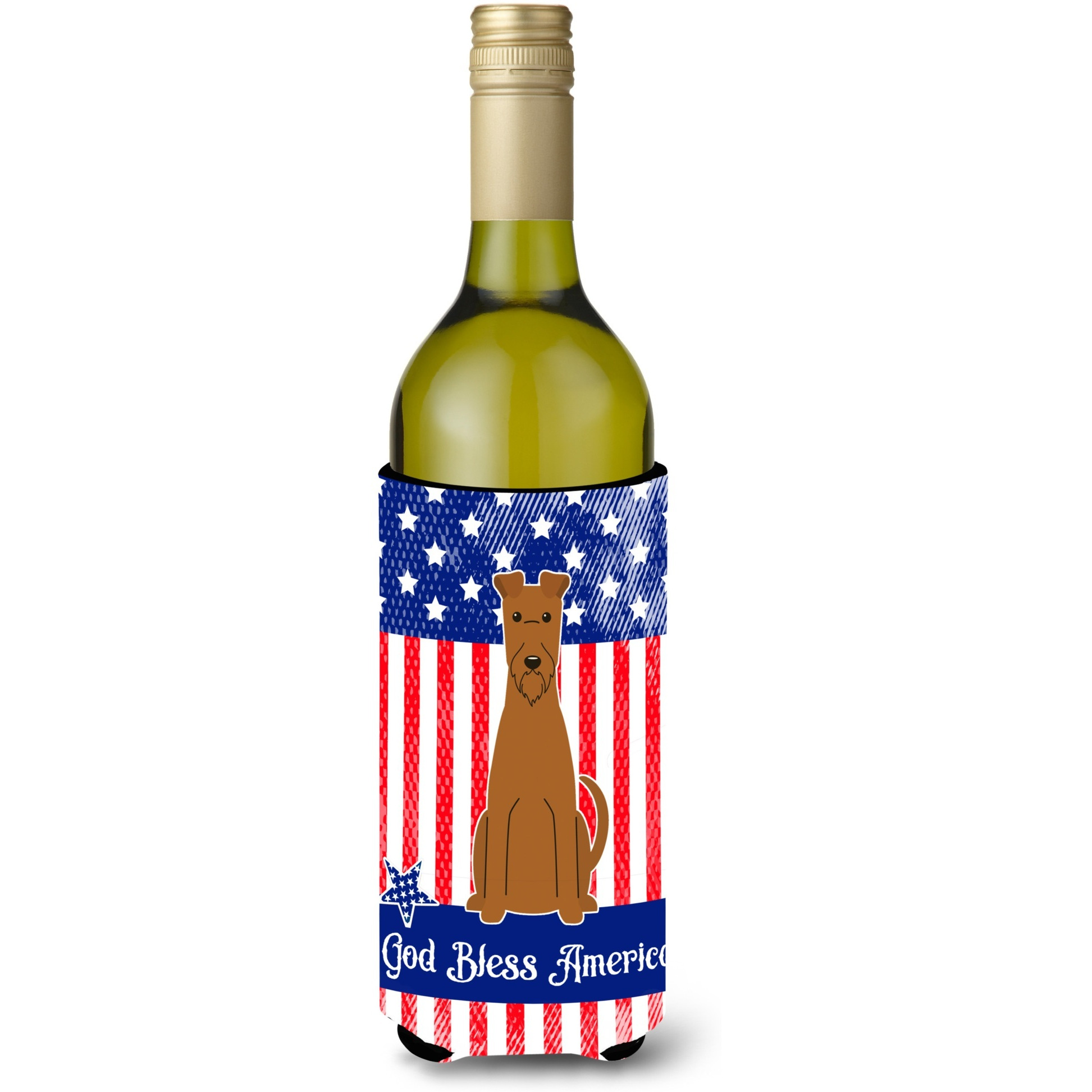&quotCaroline's Treasures BB3057LITERK Patriotic USA Irish Terrier Wine Bottle Hugger cold-beverage-koozies, 750 ml, Multicolor"