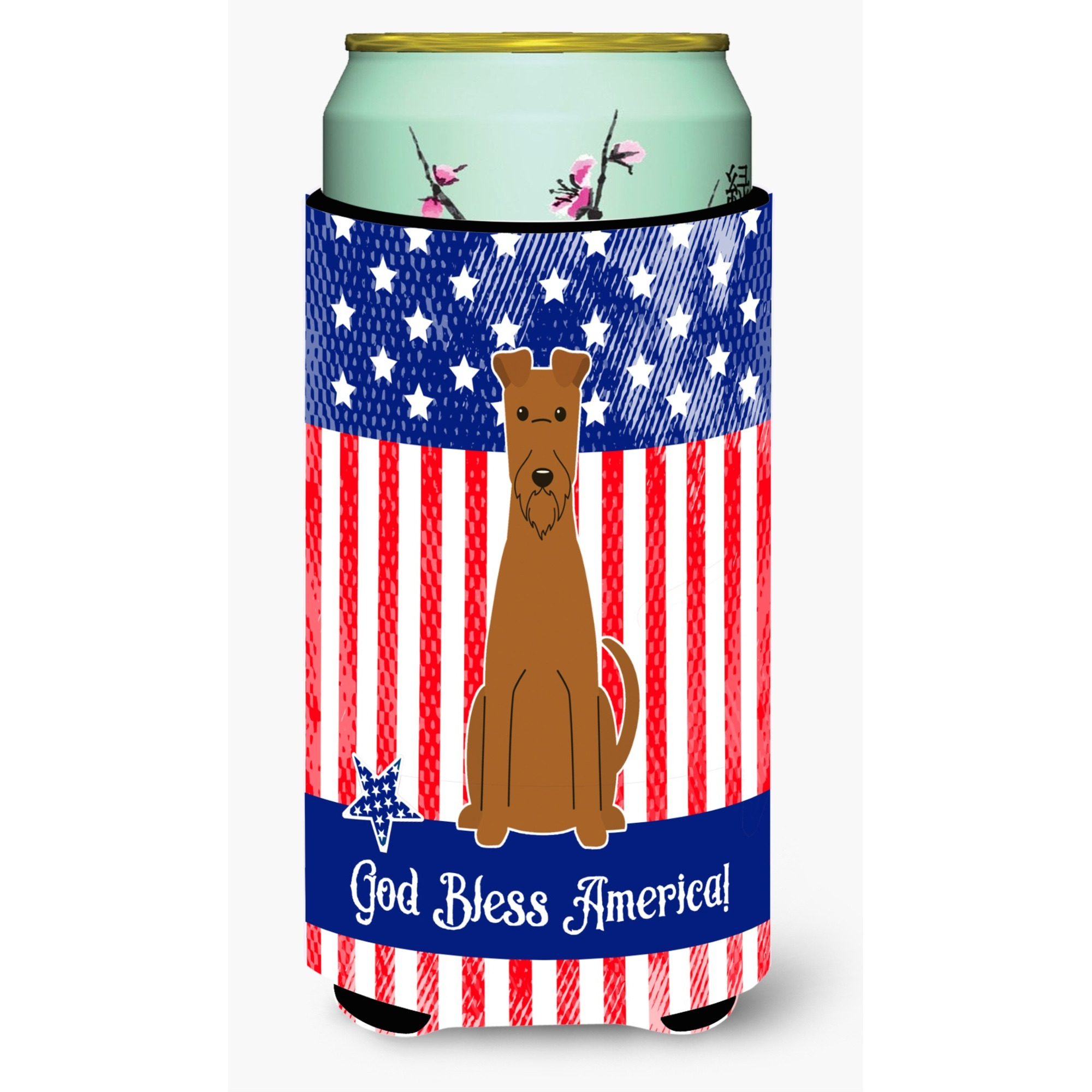 &quotCaroline's Treasures BB3057TBC Patriotic USA Irish Terrier Tall Boy Hugger cold-beverage-koozies, Multicolor"