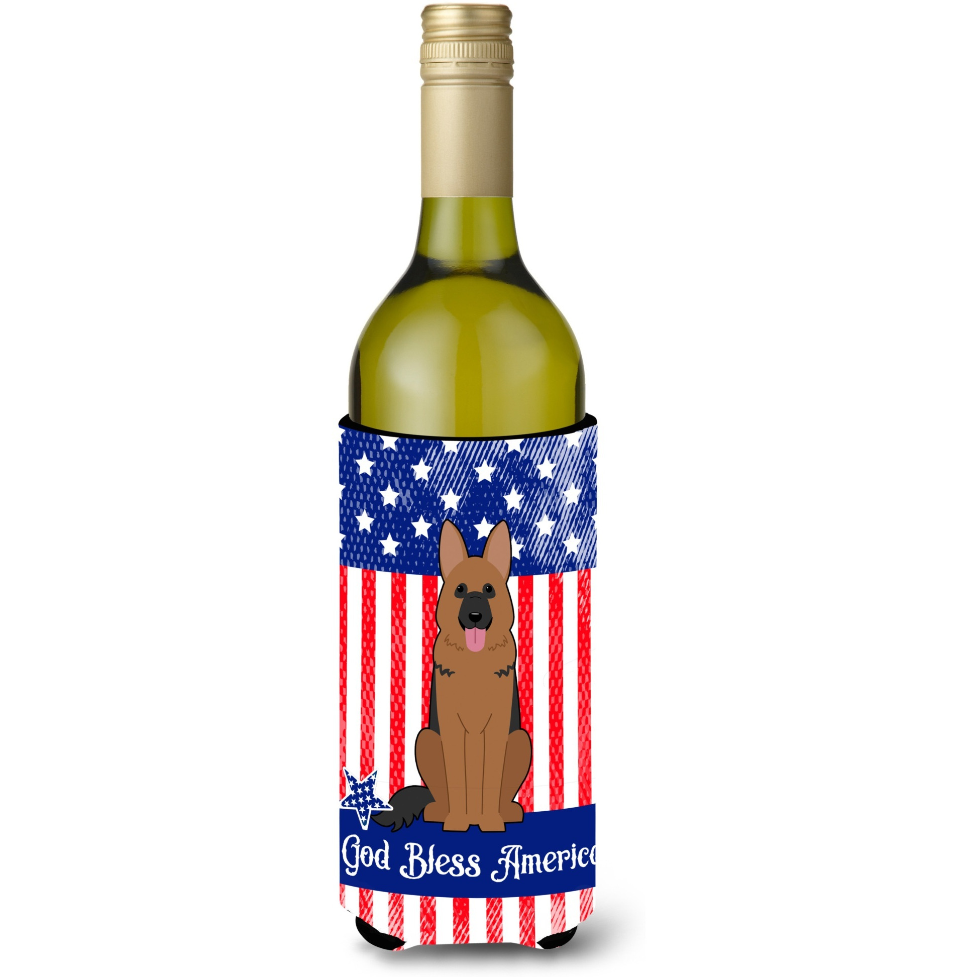 &quotCaroline's Treasures BB3062LITERK Patriotic USA German Shepherd Wine Bottle Hugger cold-beverage-koozies, 750 ml, Multicolor"
