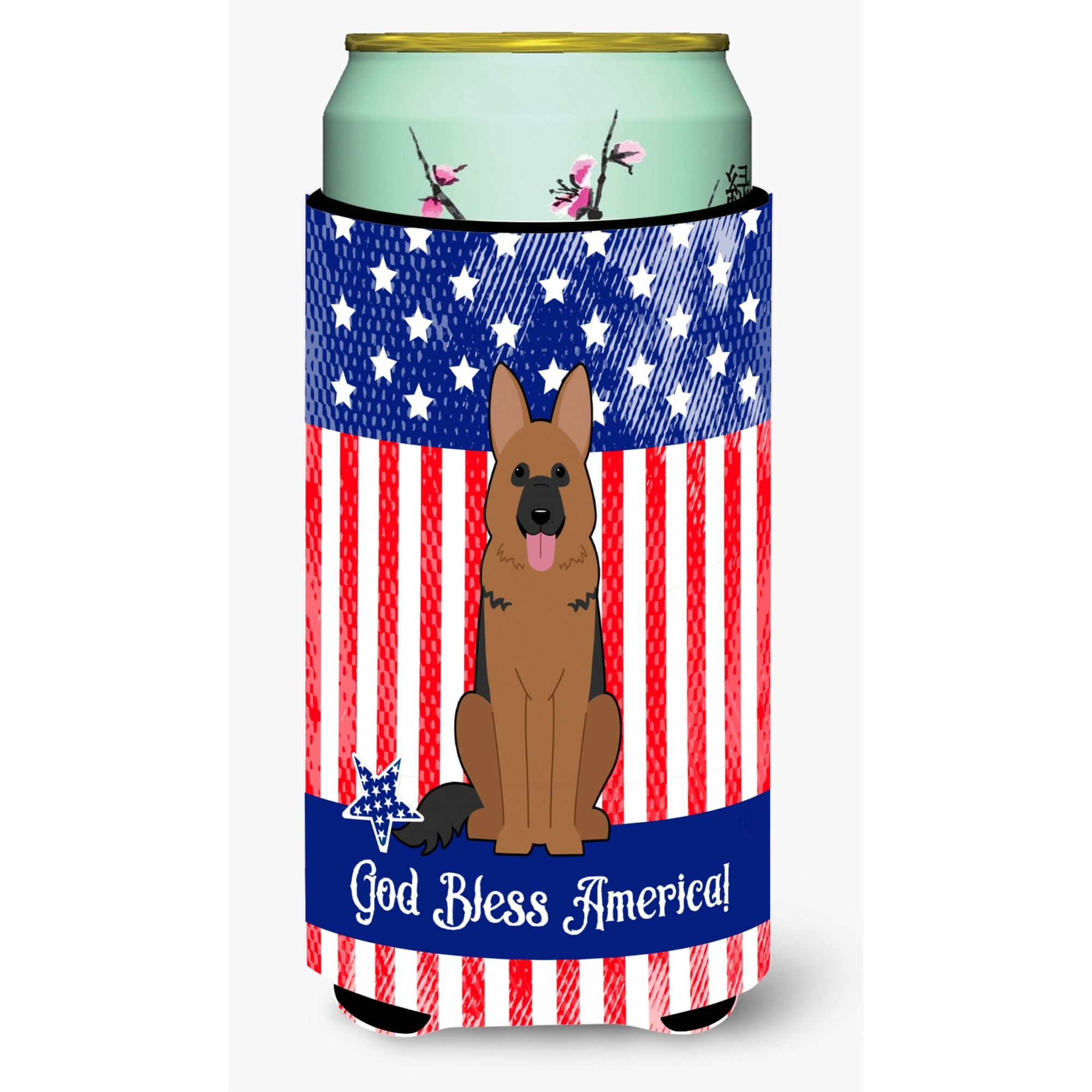 &quotCaroline's Treasures BB3062TBC Patriotic USA German Shepherd Tall Boy Hugger cold-beverage-koozies, Multicolor"