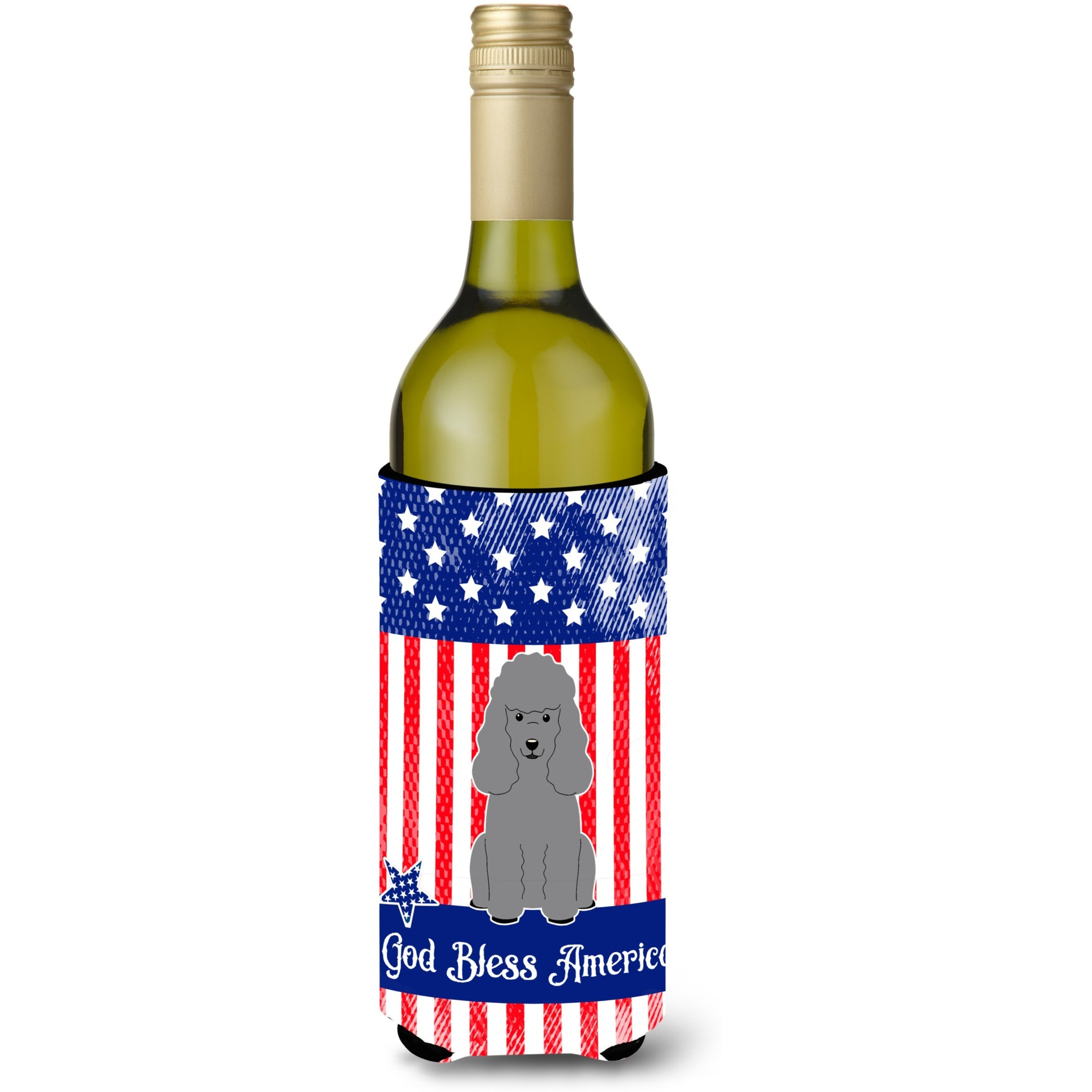 &quotCaroline's Treasures BB3063LITERK Patriotic USA Poodle Silver Wine Bottle Hugger cold-beverage-koozies, 750 ml, Multicolor"