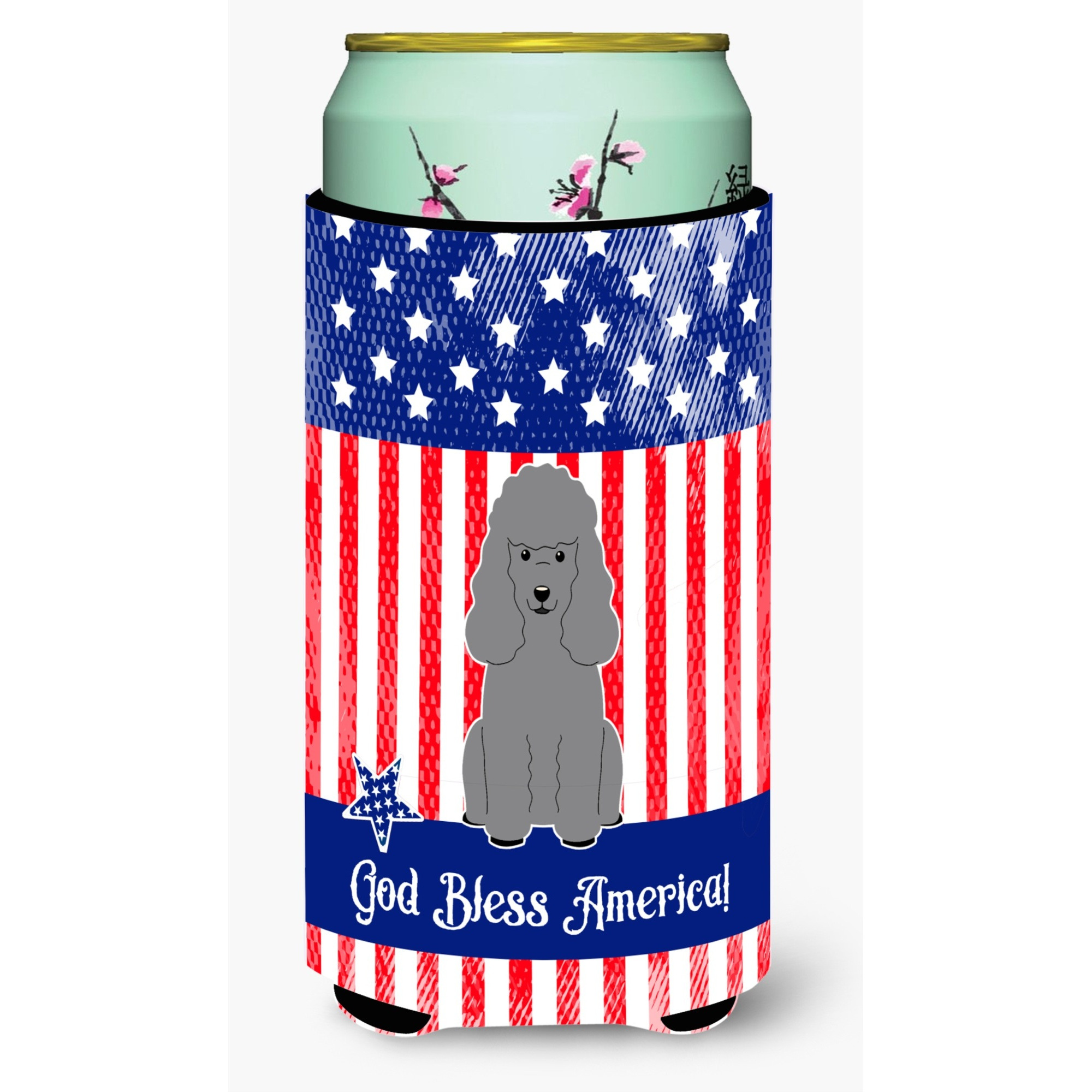 &quotCaroline's Treasures BB3063TBC Patriotic USA Poodle Silver Tall Boy Hugger cold-beverage-koozies, Multicolor"