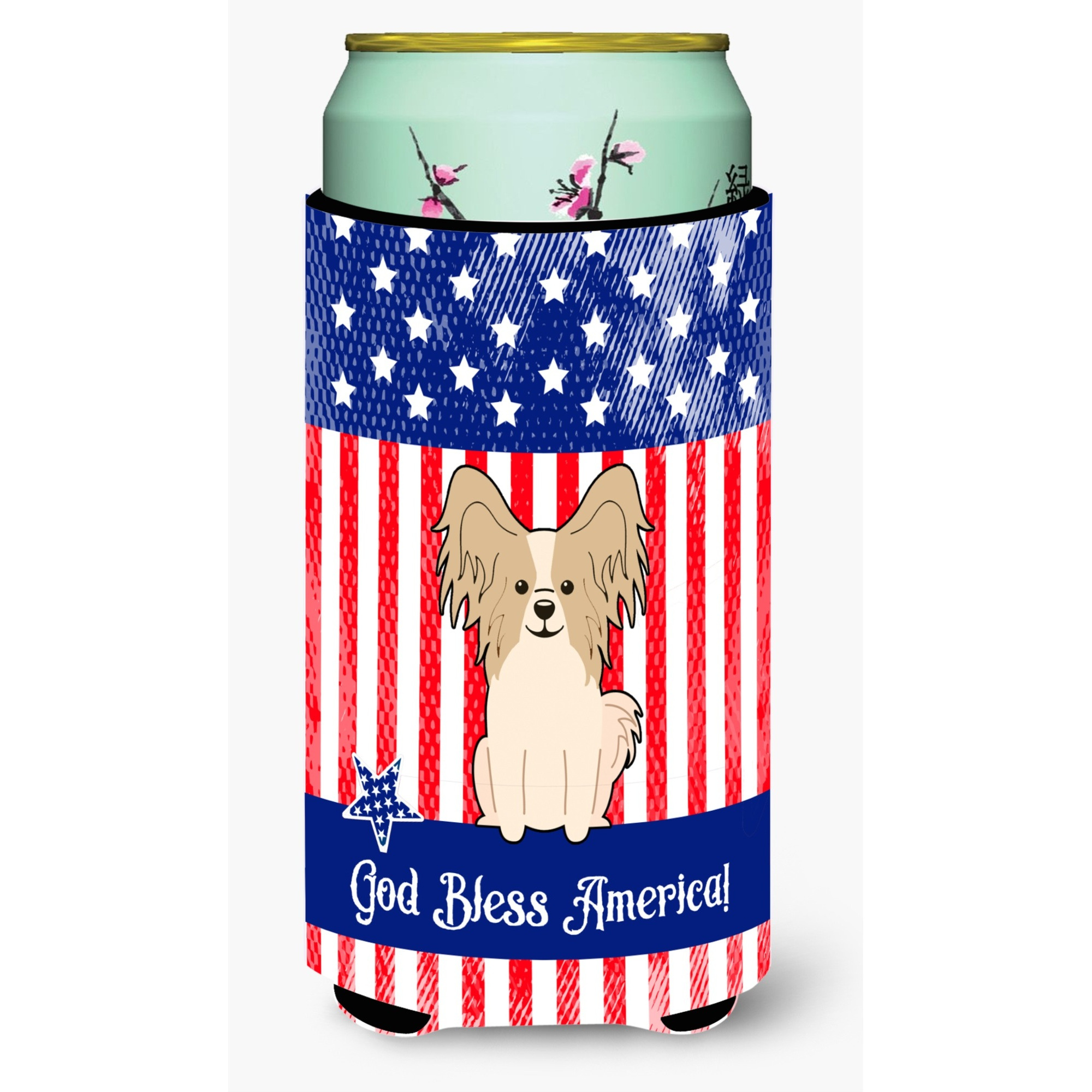 &quotCaroline's Treasures BB3072TBC Patriotic USA Papillon Sable White Tall Boy Hugger cold-beverage-koozies, Multicolor"