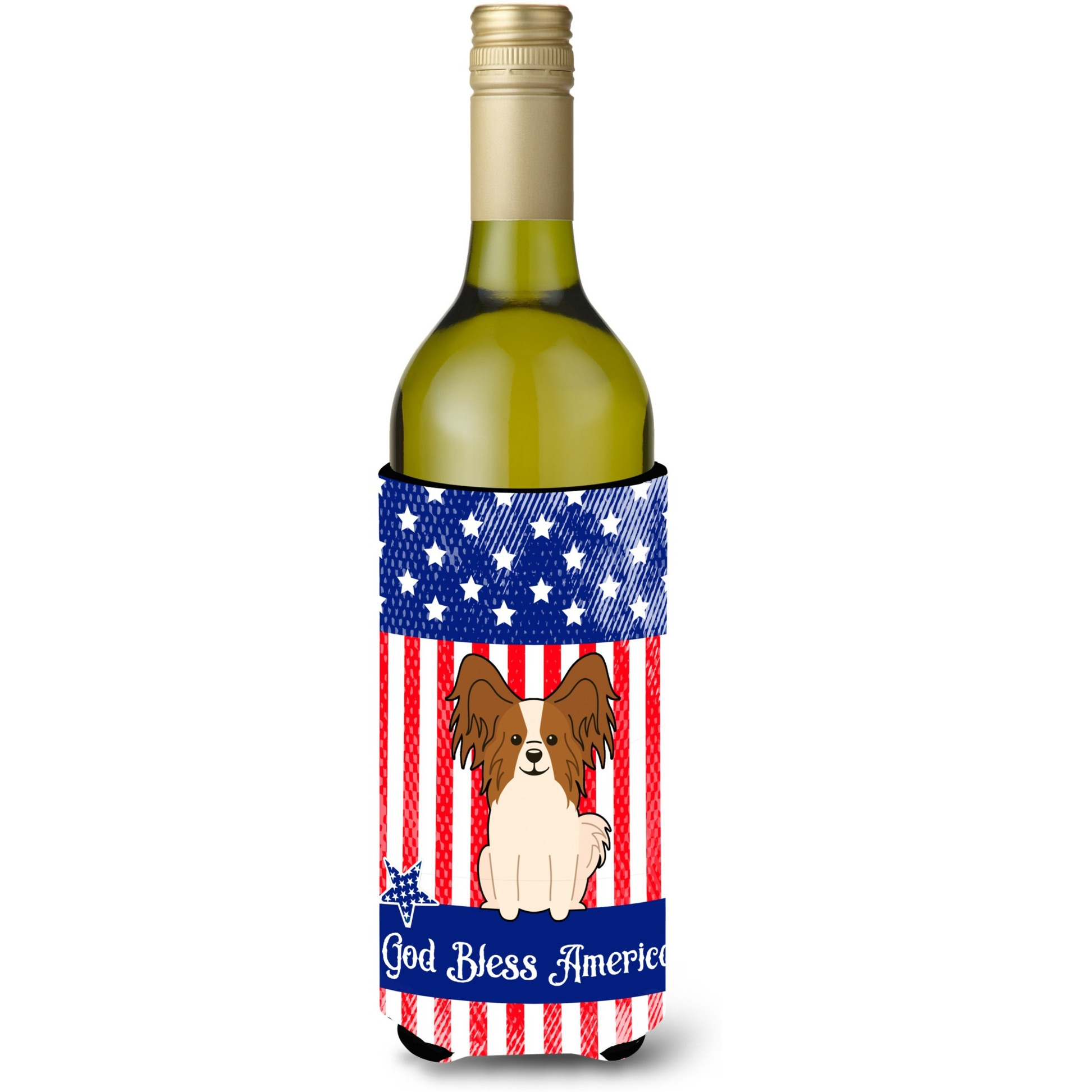&quotCaroline's Treasures BB3073LITERK Patriotic USA Papillon Red White Wine Bottle Hugger cold-beverage-koozies, 750 ml, Multicolor"