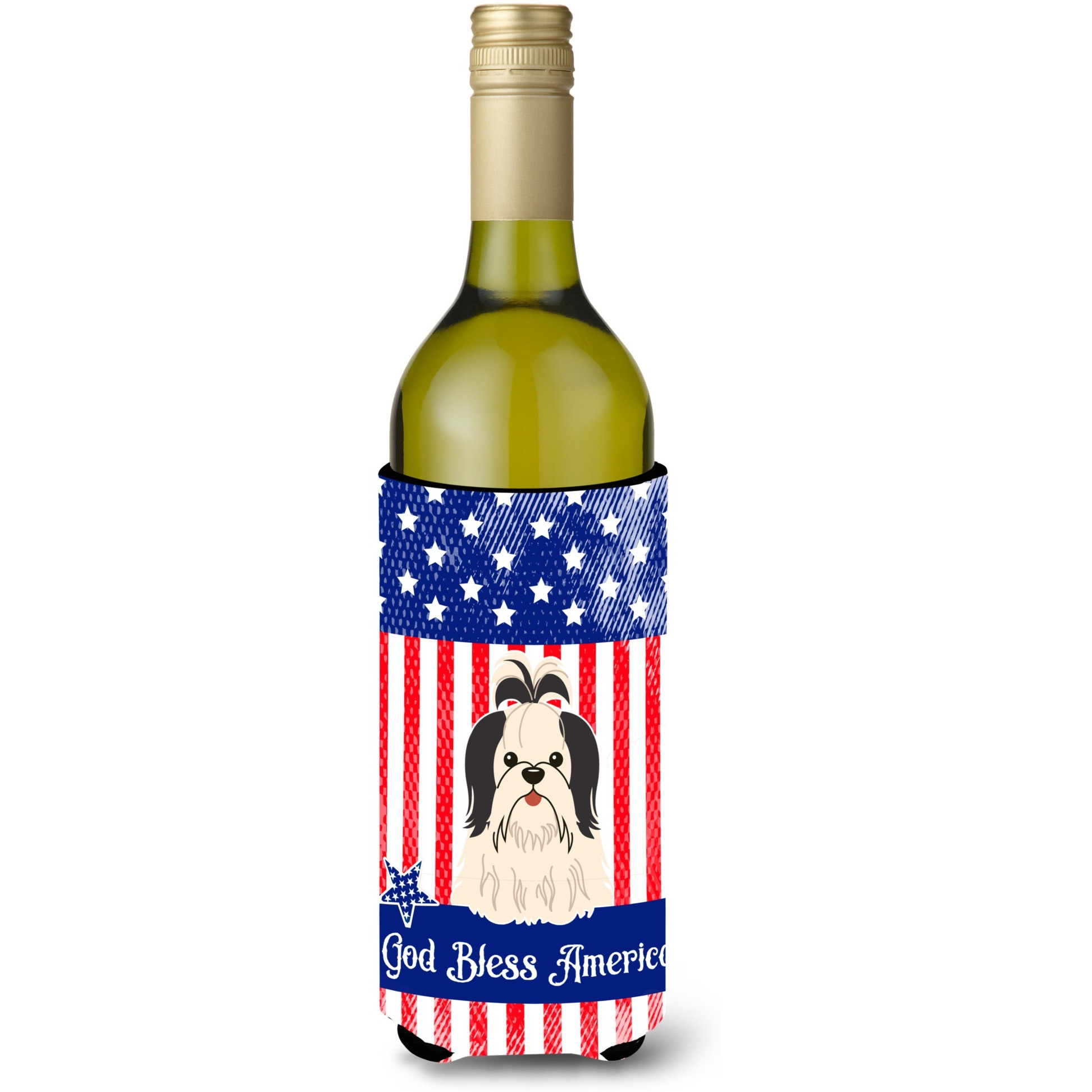 &quotCaroline's Treasures BB3083LITERK USA Shih Tzu Black White Wine Bottle Hugger cold-beverage-koozies, 750 ml, Multicolor"