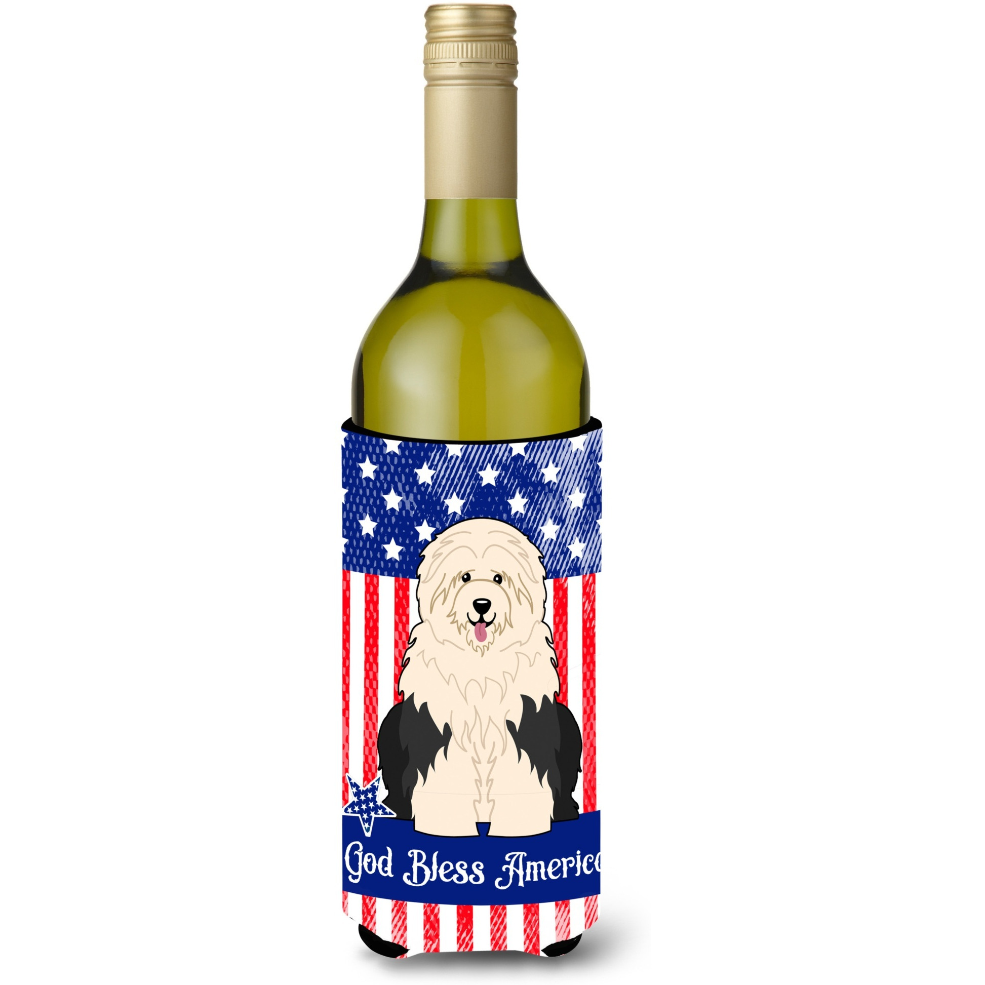 &quotCaroline's Treasures BB3091LITERK USA Old English Sheepdog Wine Bottle Hugger cold-beverage-koozies, 750 ml, Multicolor"