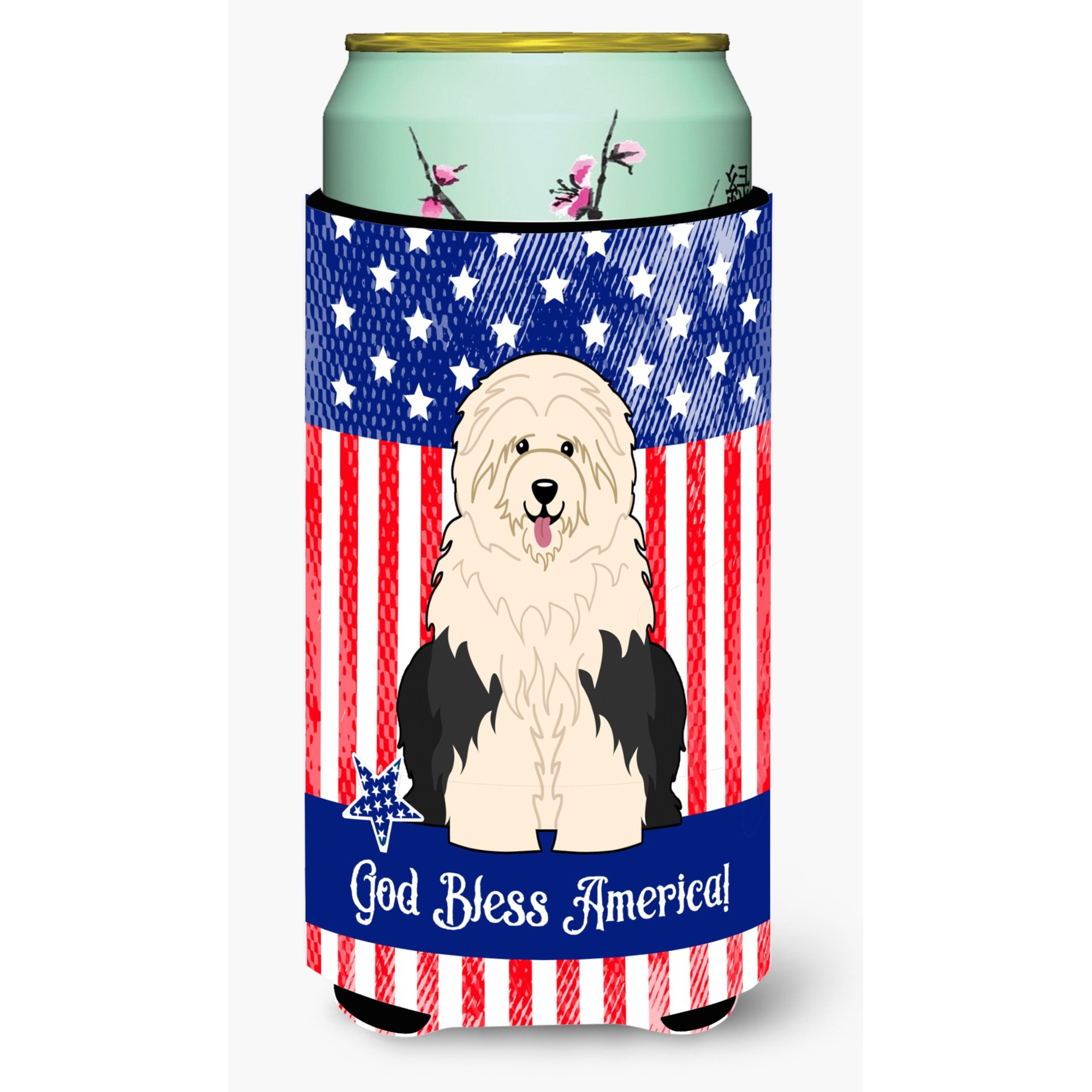 &quotCaroline's Treasures BB3091TBC Patriotic USA Old English Sheepdog Tall Boy Hugger cold-beverage-koozies, Multicolor"