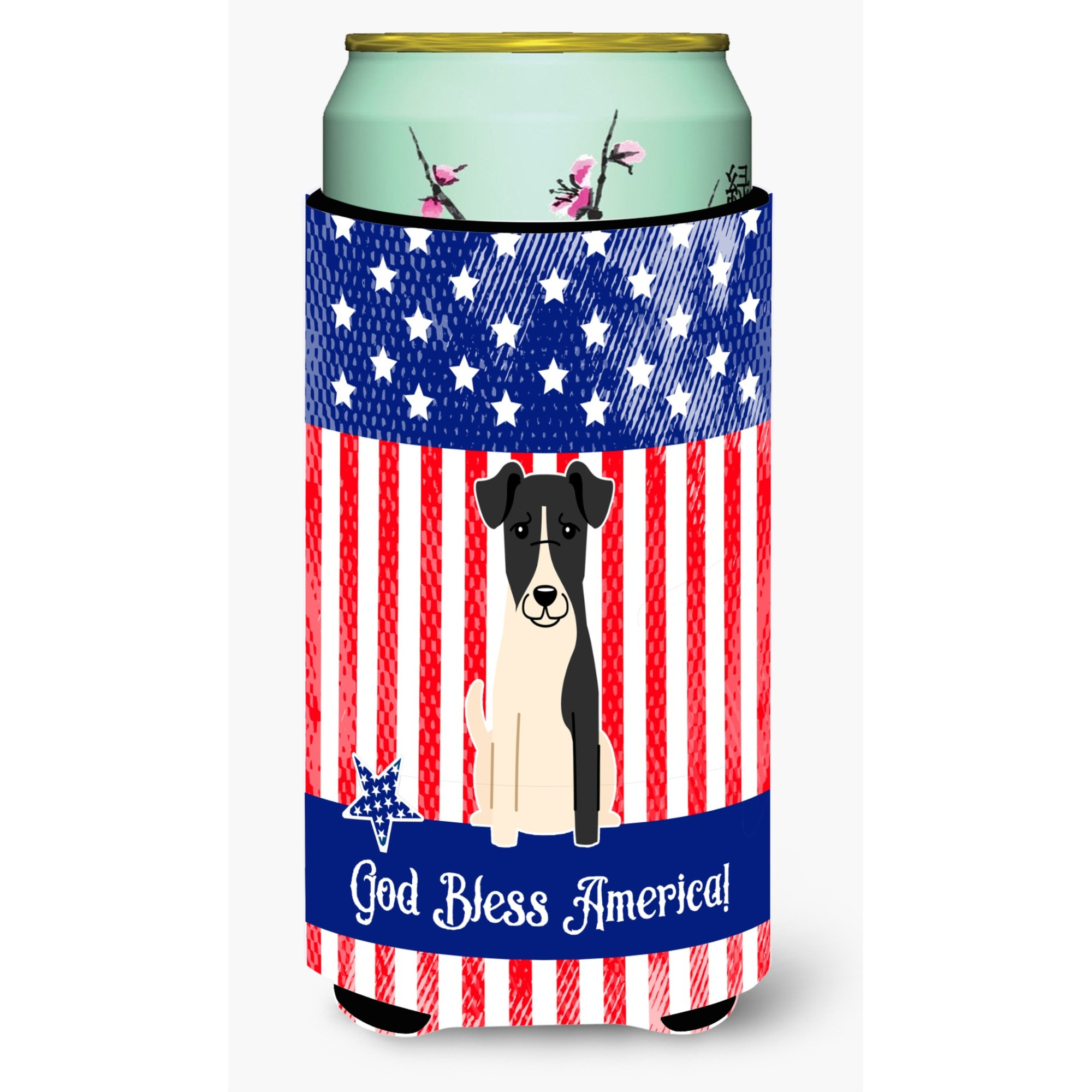 &quotCaroline's Treasures BB3093TBC Patriotic USA Smooth Fox Terrier Tall Boy Hugger cold-beverage-koozies, Multicolor"
