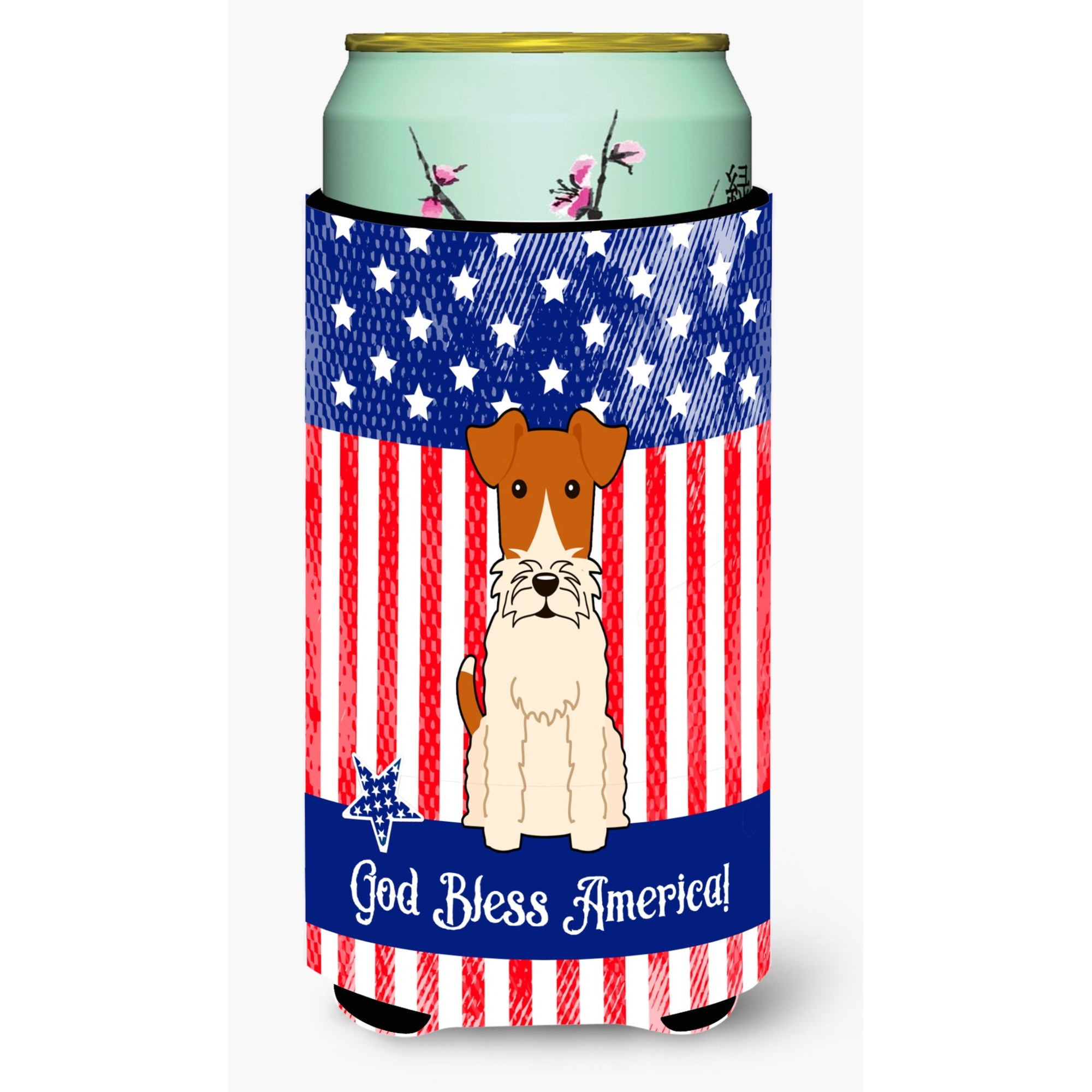 &quotCaroline's Treasures BB3096TBC Patriotic USA Wire Fox Terrier Tall Boy Hugger cold-beverage-koozies, Multicolor"