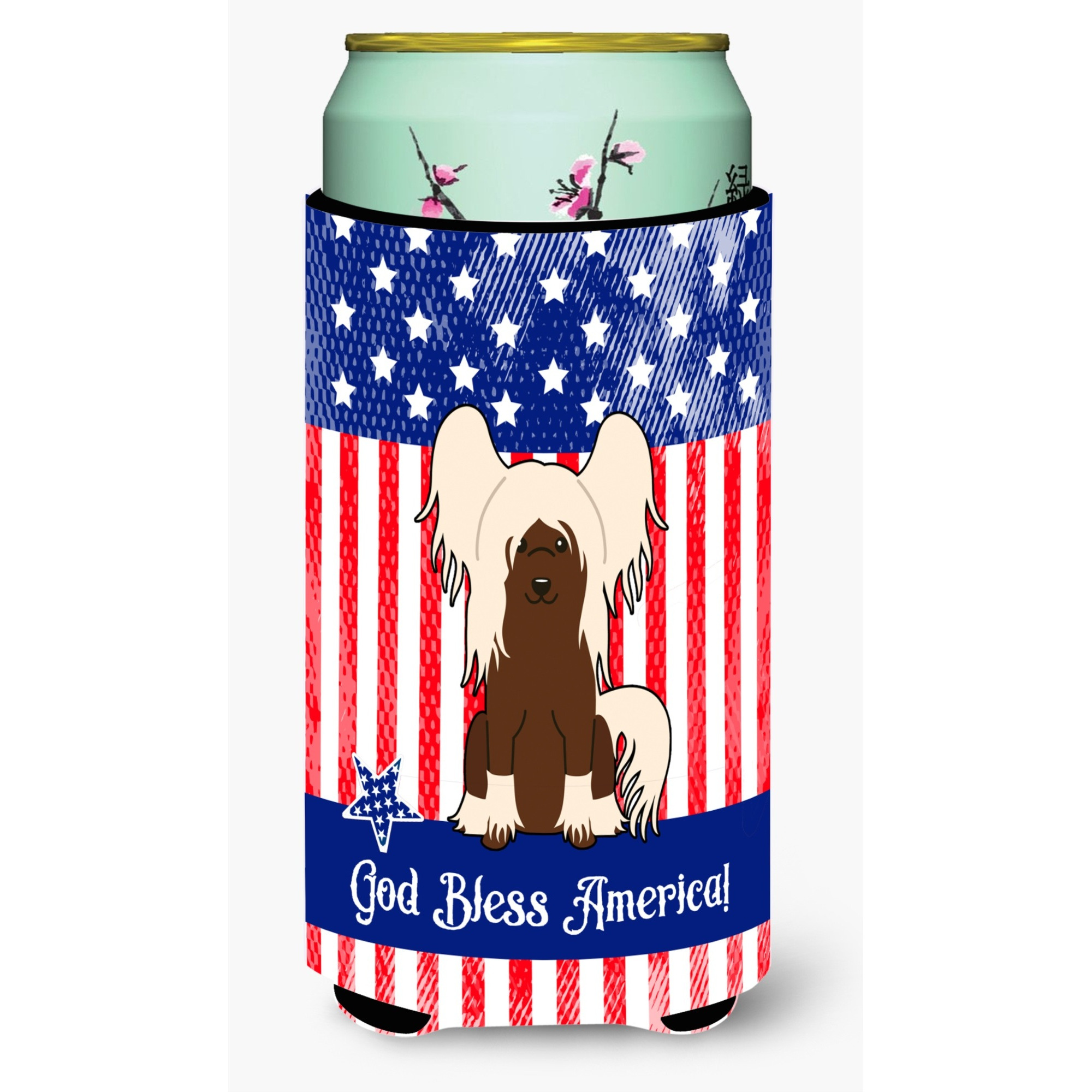 &quotCaroline's Treasures BB3108TBC Patriotic USA Chinese Crested Cream Tall Boy Hugger cold-beverage-koozies, Multicolor"