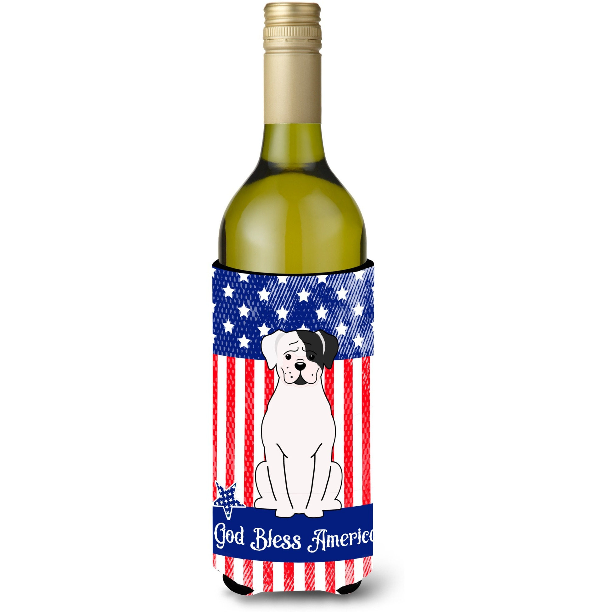 &quotCaroline's Treasures BB3109LITERK Patriotic USA White Boxer Cooper Wine Bottle Hugger cold-beverage-koozies, 750 ml, Multicolor"