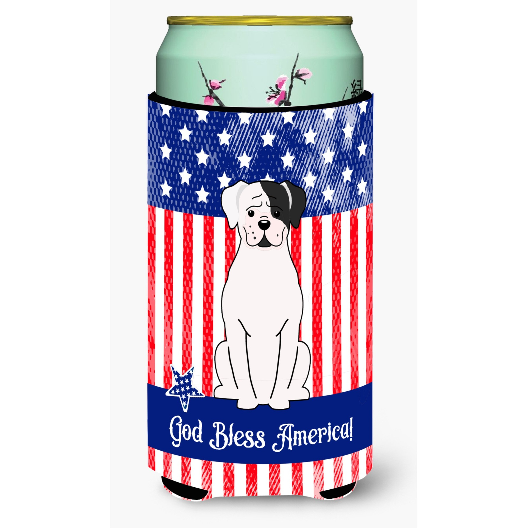 &quotCaroline's Treasures BB3109TBC Patriotic USA White Boxer Cooper Tall Boy Hugger cold-beverage-koozies, Multicolor"