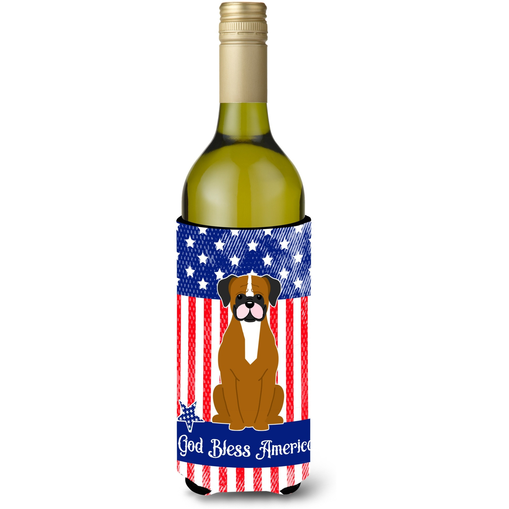 &quotCaroline's Treasures BB3111LITERK Patriotic USA Flashy Fawn Boxer Wine Bottle Hugger cold-beverage-koozies, 750 ml, Multicolor"