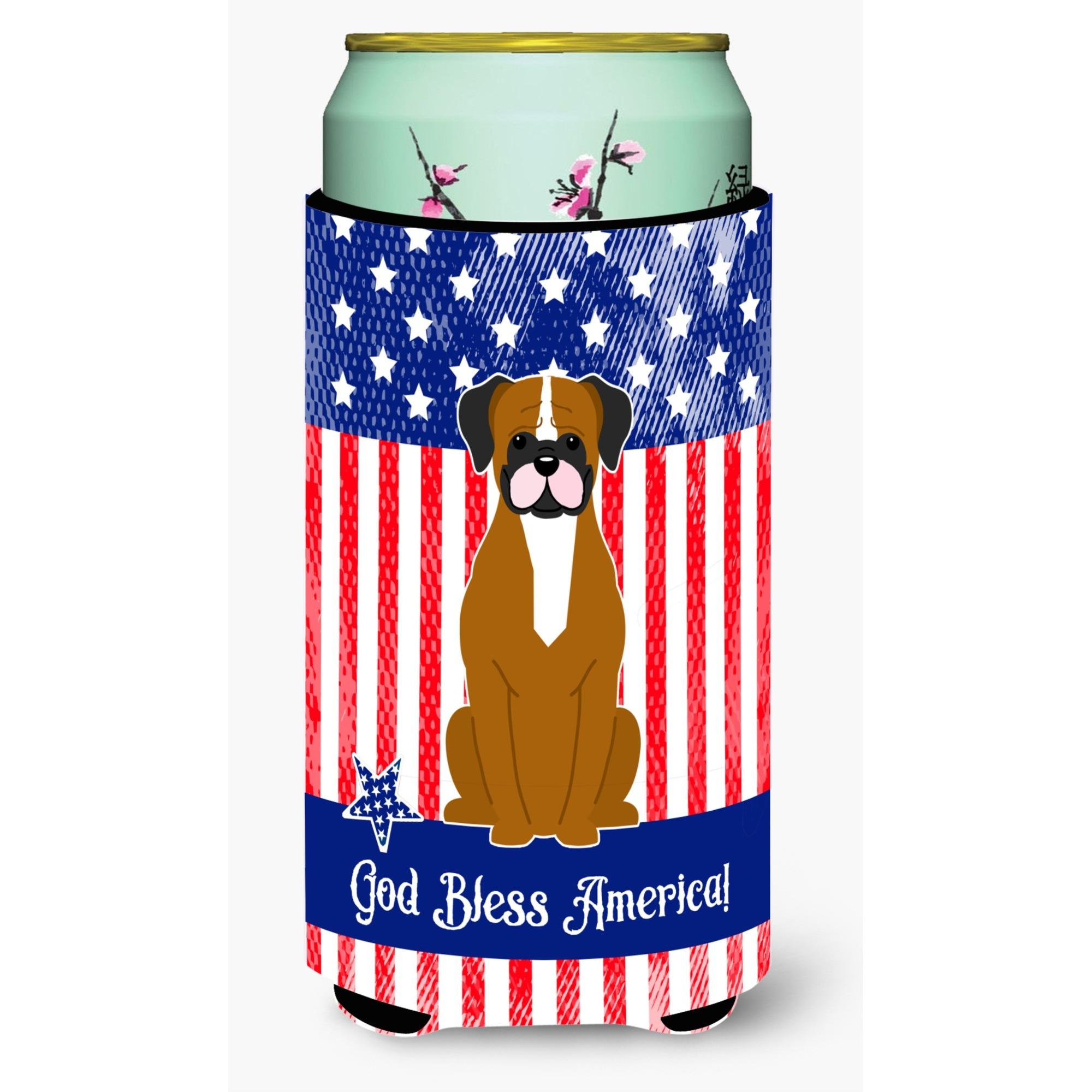 &quotCaroline's Treasures BB3111TBC Patriotic USA Flashy Fawn Boxer Tall Boy Hugger cold-beverage-koozies, Multicolor"