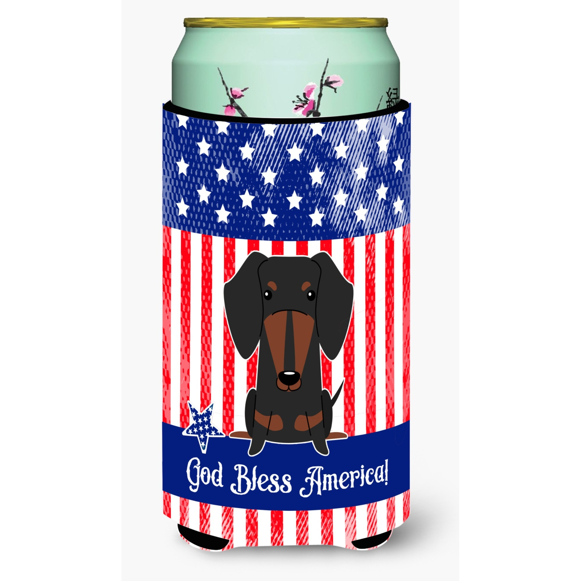 &quotCaroline's Treasures BB3127TBC Patriotic USA Dachshund Black Tan Tall Boy Hugger cold-beverage-koozies, Multicolor"