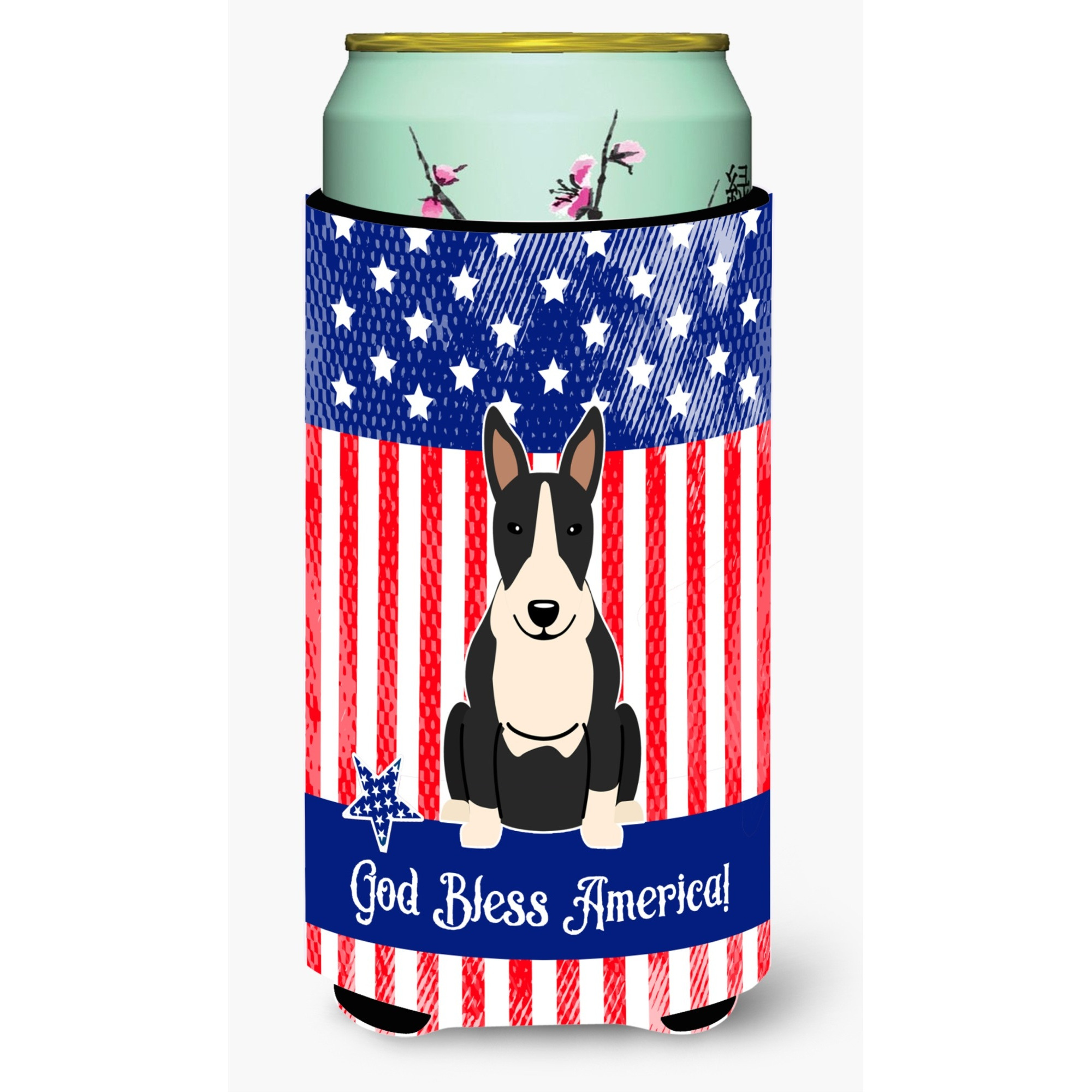 &quotCaroline's Treasures BB3128TBC Patriotic USA Bull Terrier Black White Tall Boy Hugger cold-beverage-koozies, Multicolor"
