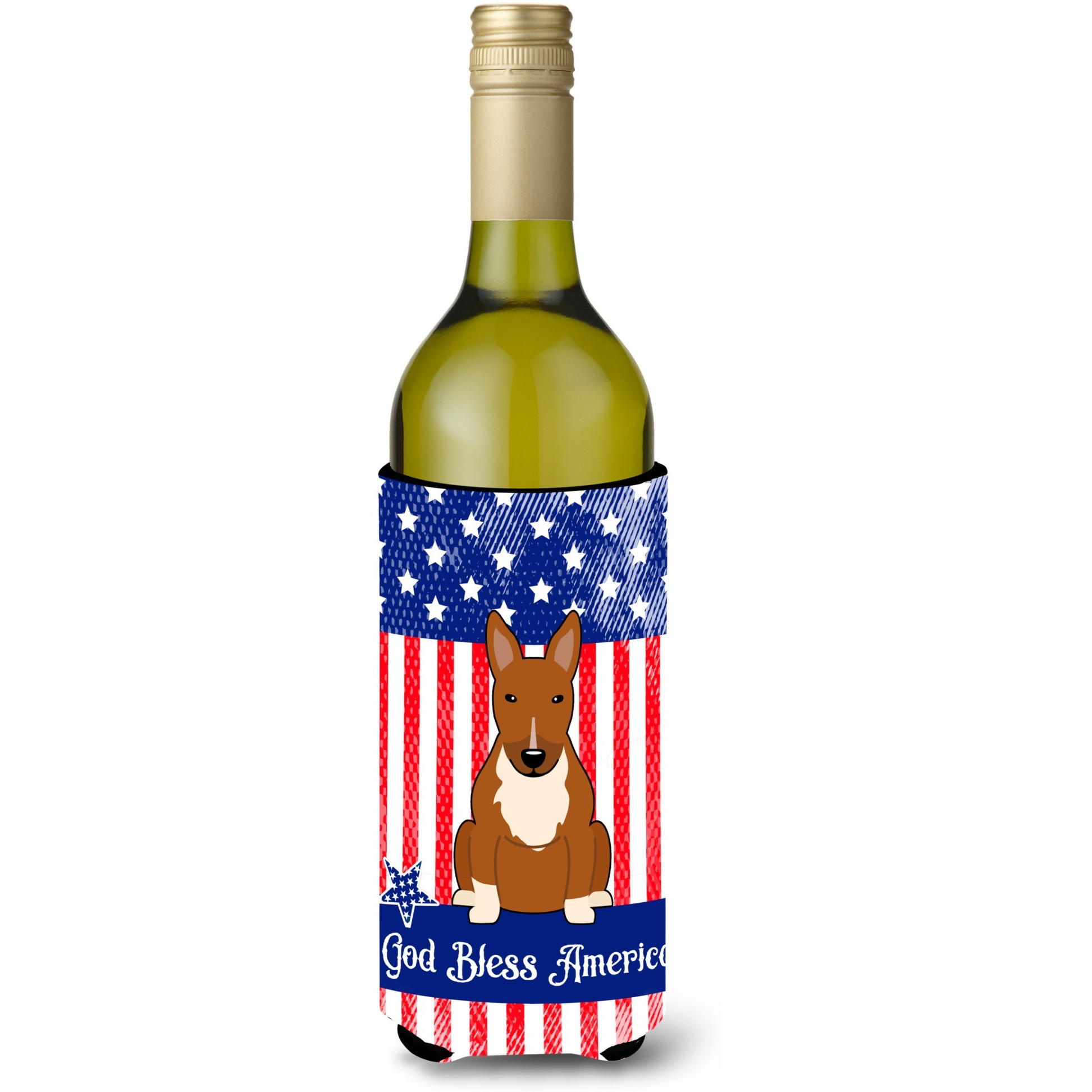 &quotCaroline's Treasures BB3129LITERK Patriotic USA Bull Terrier Red Wine Bottle Hugger cold-beverage-koozies, 750 ml, Multicolor"