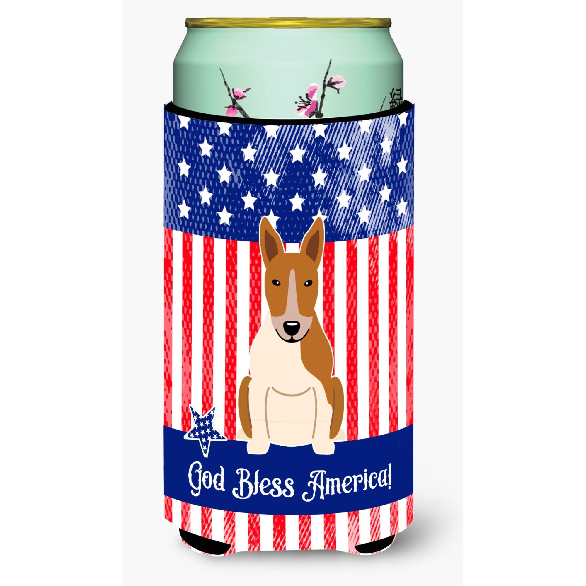 &quotCaroline's Treasures BB3130TBC Patriotic USA Bull Terrier Red White Tall Boy Hugger cold-beverage-koozies, Multicolor"