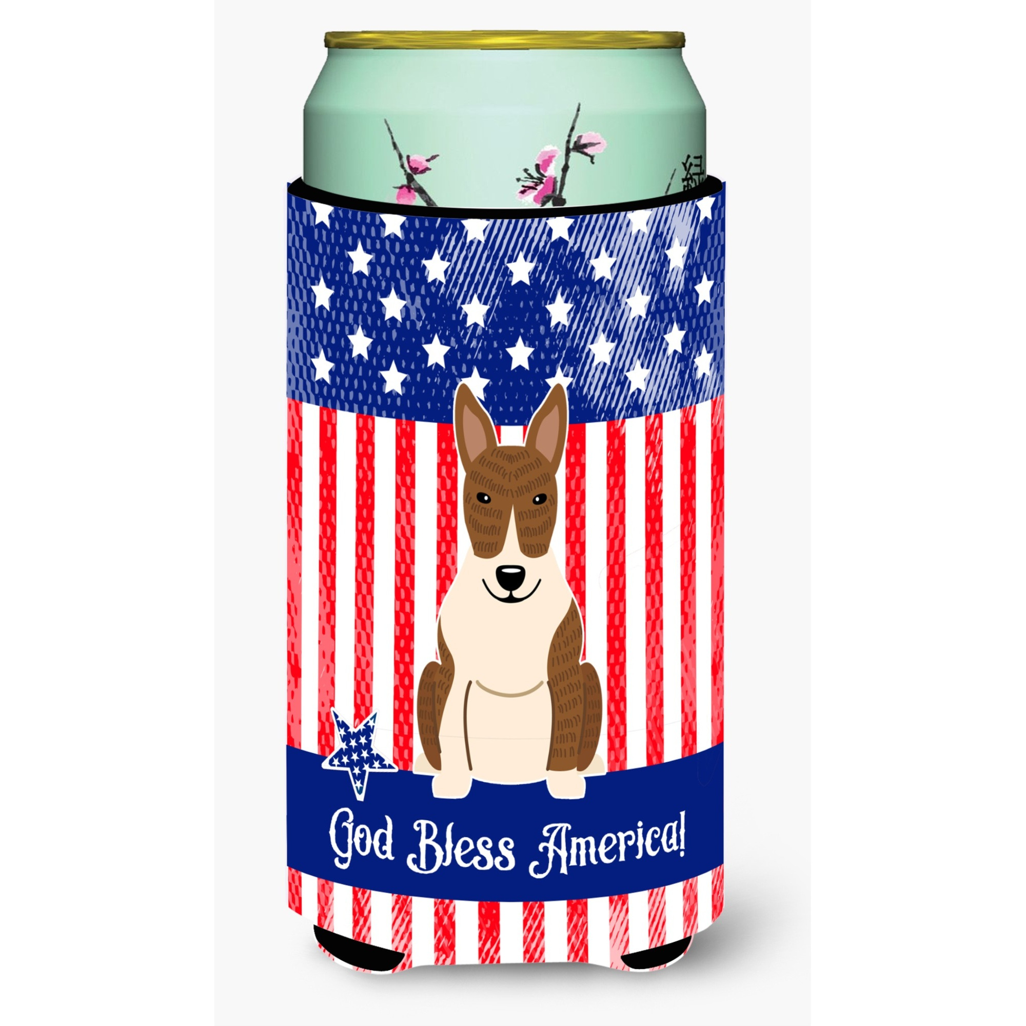 &quotCaroline's Treasures BB3132TBC Patriotic USA Bull Terrier Brindle Tall Boy Hugger cold-beverage-koozies, Multicolor"