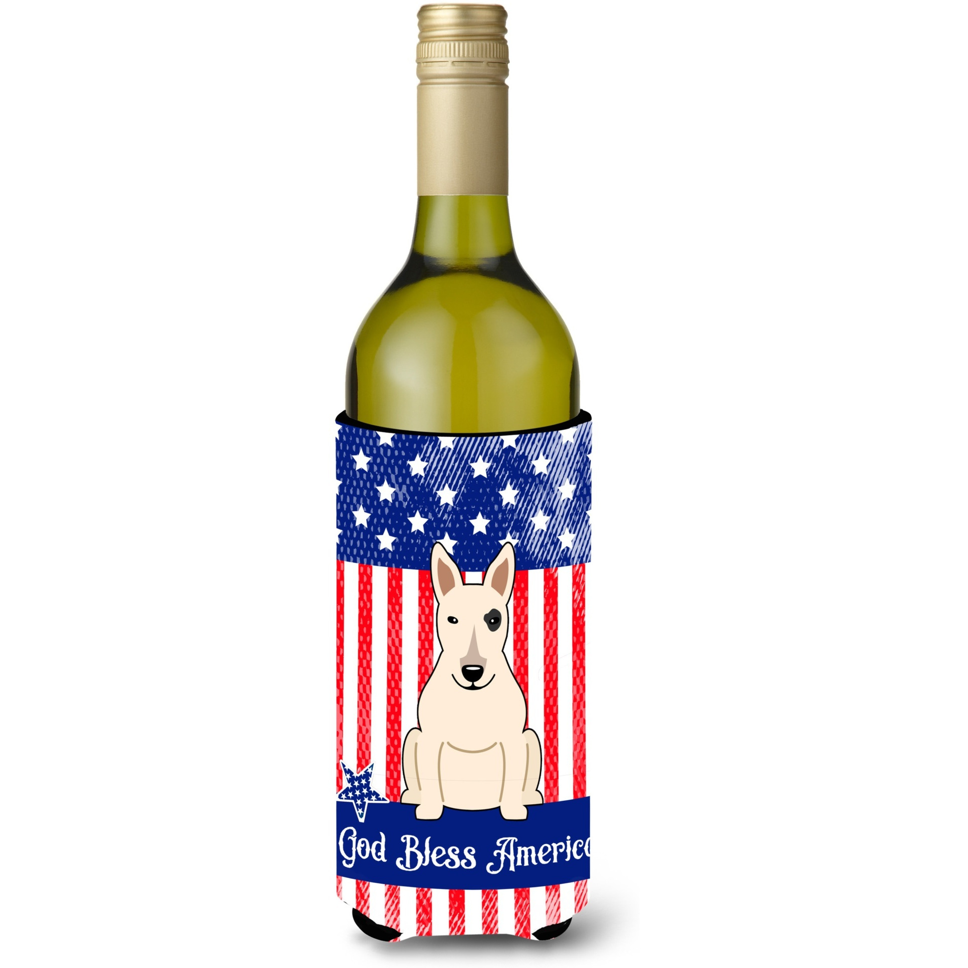 &quotCaroline's Treasures BB3133LITERK Patriotic USA Bull Terrier White Wine Bottle Hugger cold-beverage-koozies, 750 ml, Multicolor"
