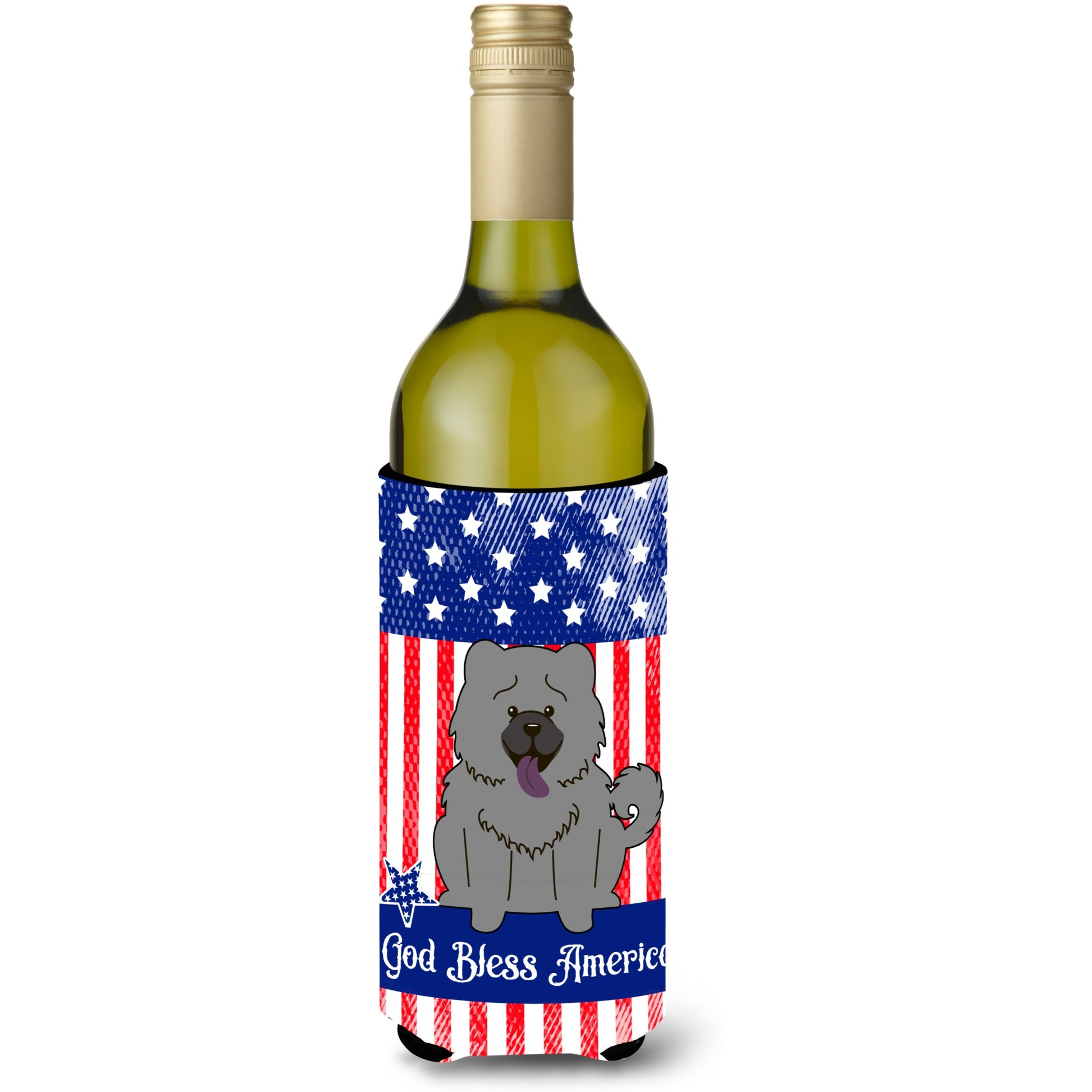 &quotCaroline's Treasures BB3134LITERK Patriotic USA Chow Blue Wine Bottle Hugger cold-beverage-koozies, 750 ml, Multicolor"