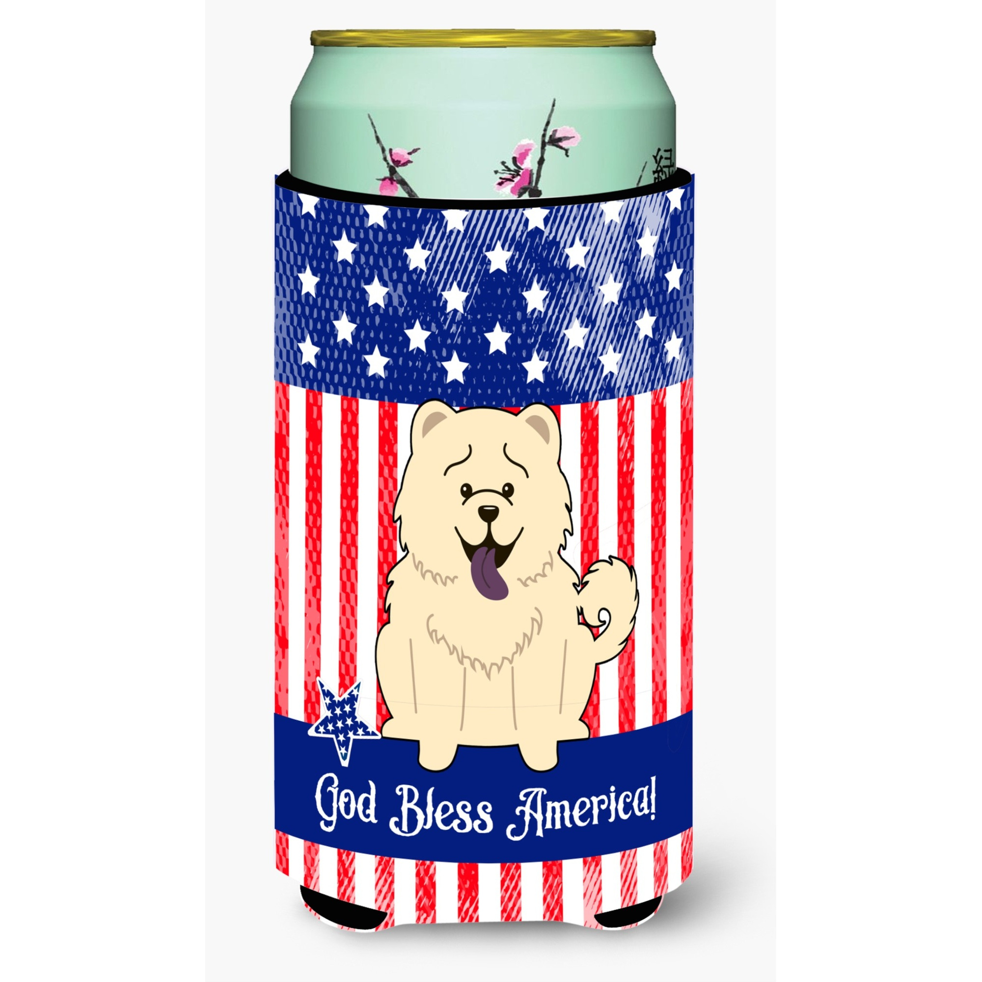 &quotCaroline's Treasures BB3135TBC Patriotic USA Chow White Tall Boy Hugger cold-beverage-koozies, Multicolor"