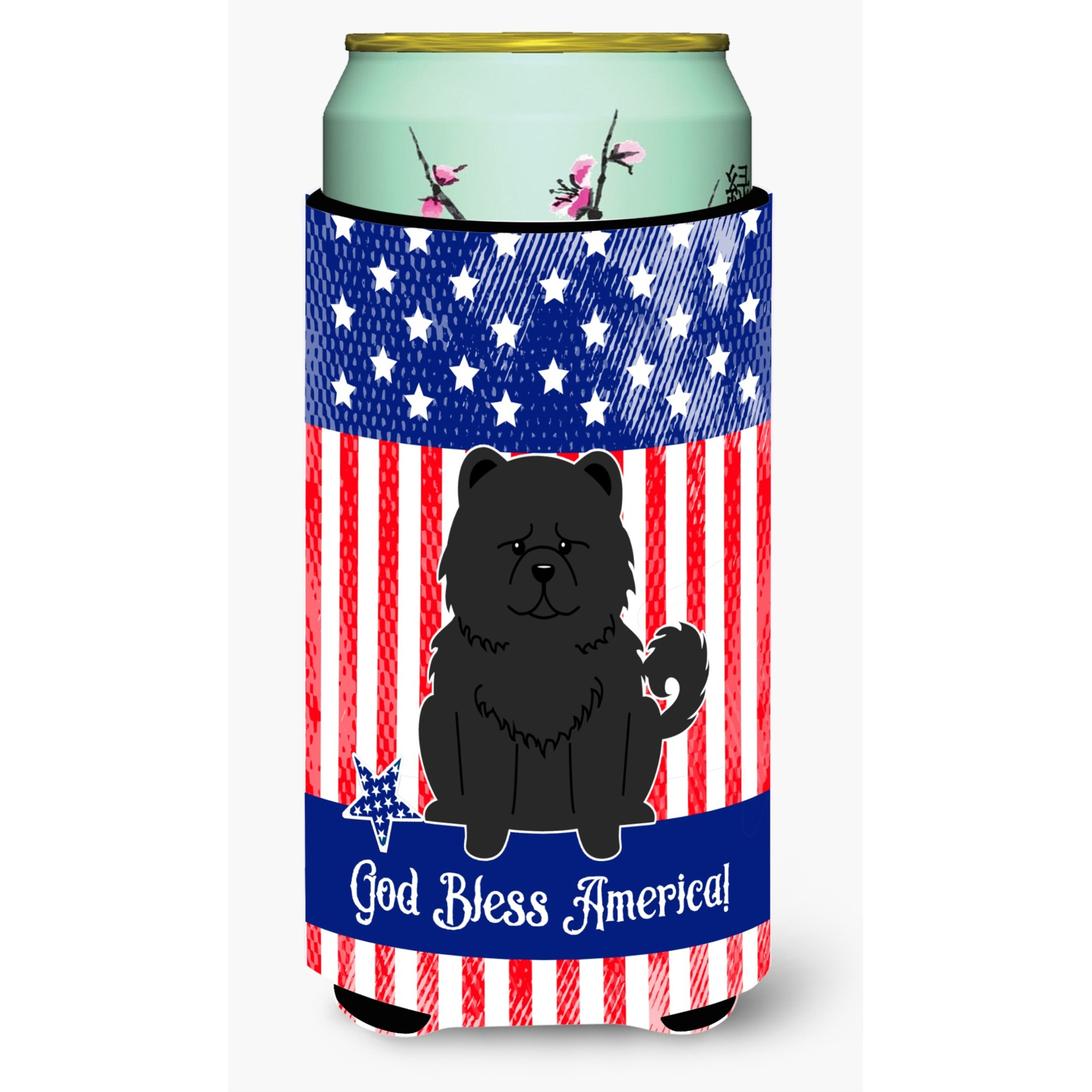 &quotCaroline's Treasures BB3138TBC Patriotic USA Chow Black Tall Boy Hugger cold-beverage-koozies, Multicolor"