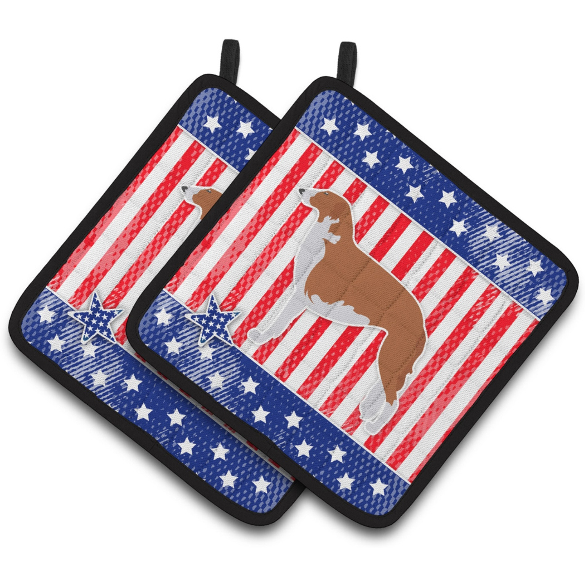 &quotCaroline's Treasures USA Patriotic Borzoi Russian Greyhound Pair of Pot Holders BB3299PTHD, 7.5HX7.5W, Multicolor"