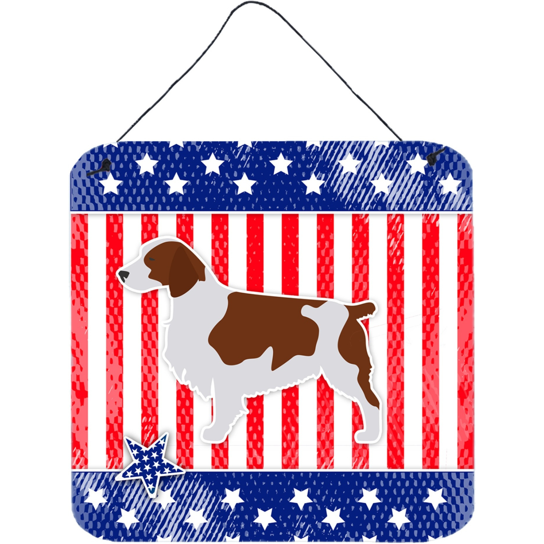 &quotCaroline's Treasures USA Patriotic Welsh Springer Spaniel Wall or Door Hanging Prints BB3300DS66, 6"" x 6"", Multicolor"