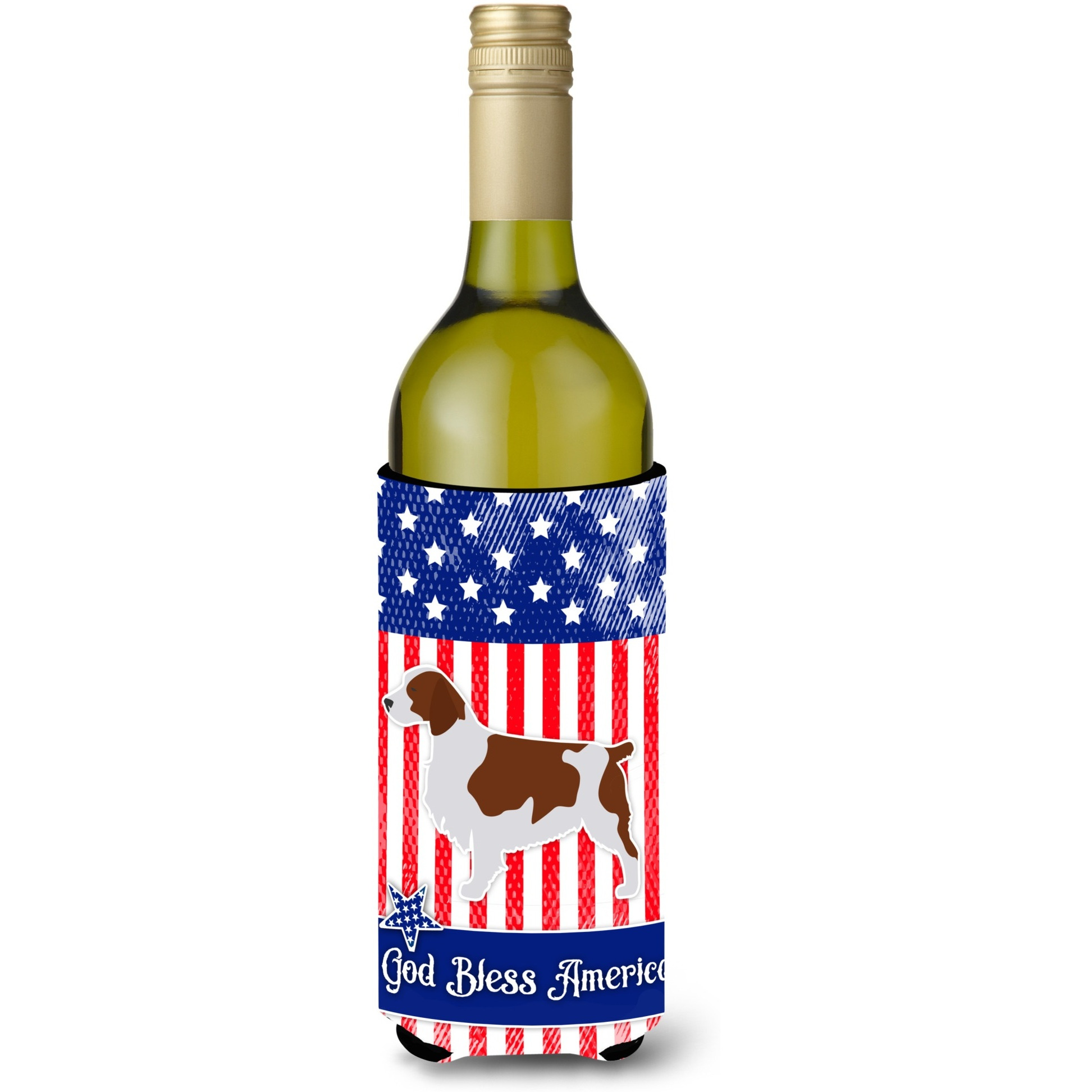 &quotCaroline's Treasures USA Patriotic Welsh Springer Spaniel Wine Bottle Beverage Insulator Hugger, 750 ml, Multicolor"