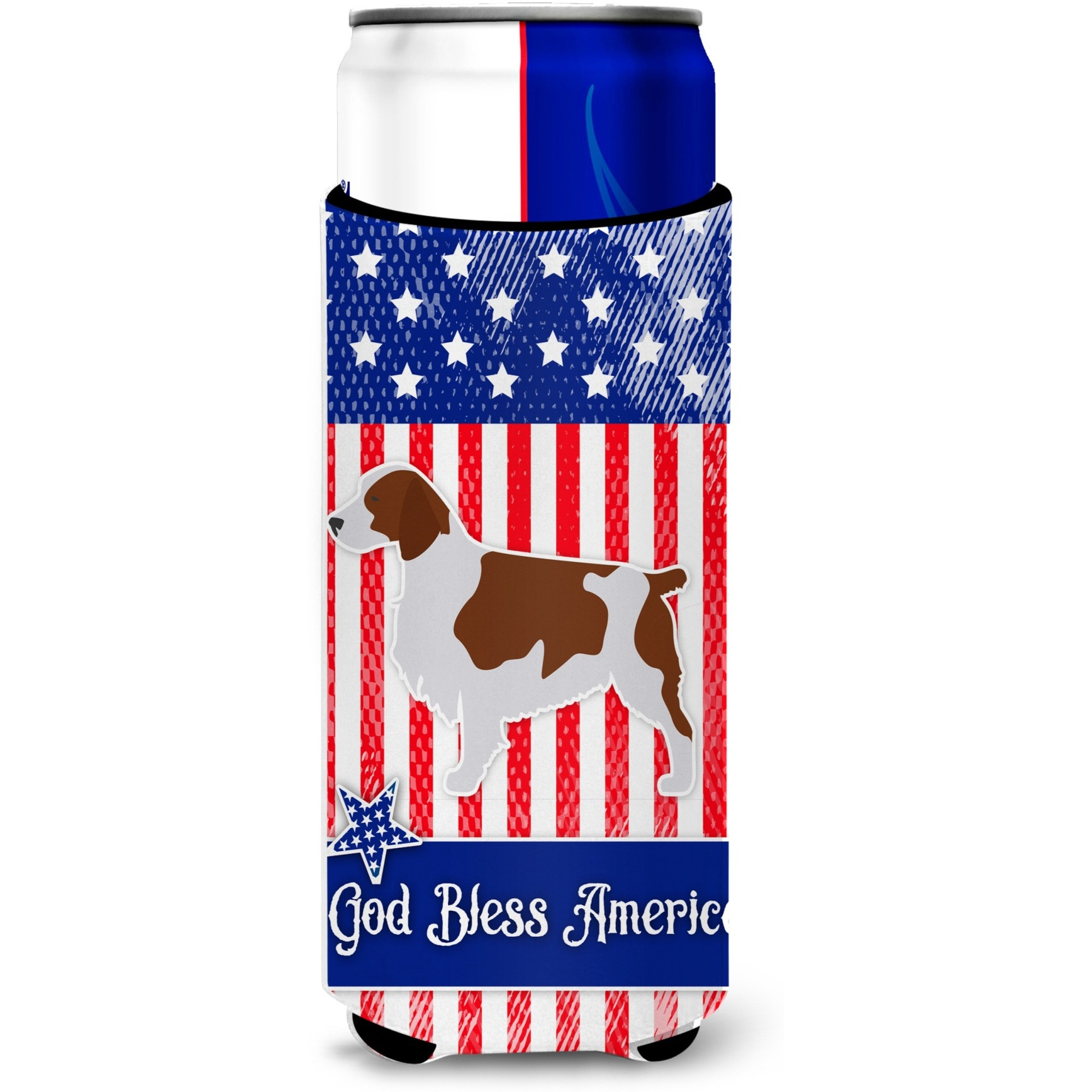 &quotCaroline's Treasures USA Patriotic Welsh Springer Spaniel Michelob Ultra Hugger For Slim Cans, Slim Can, Multicolor"