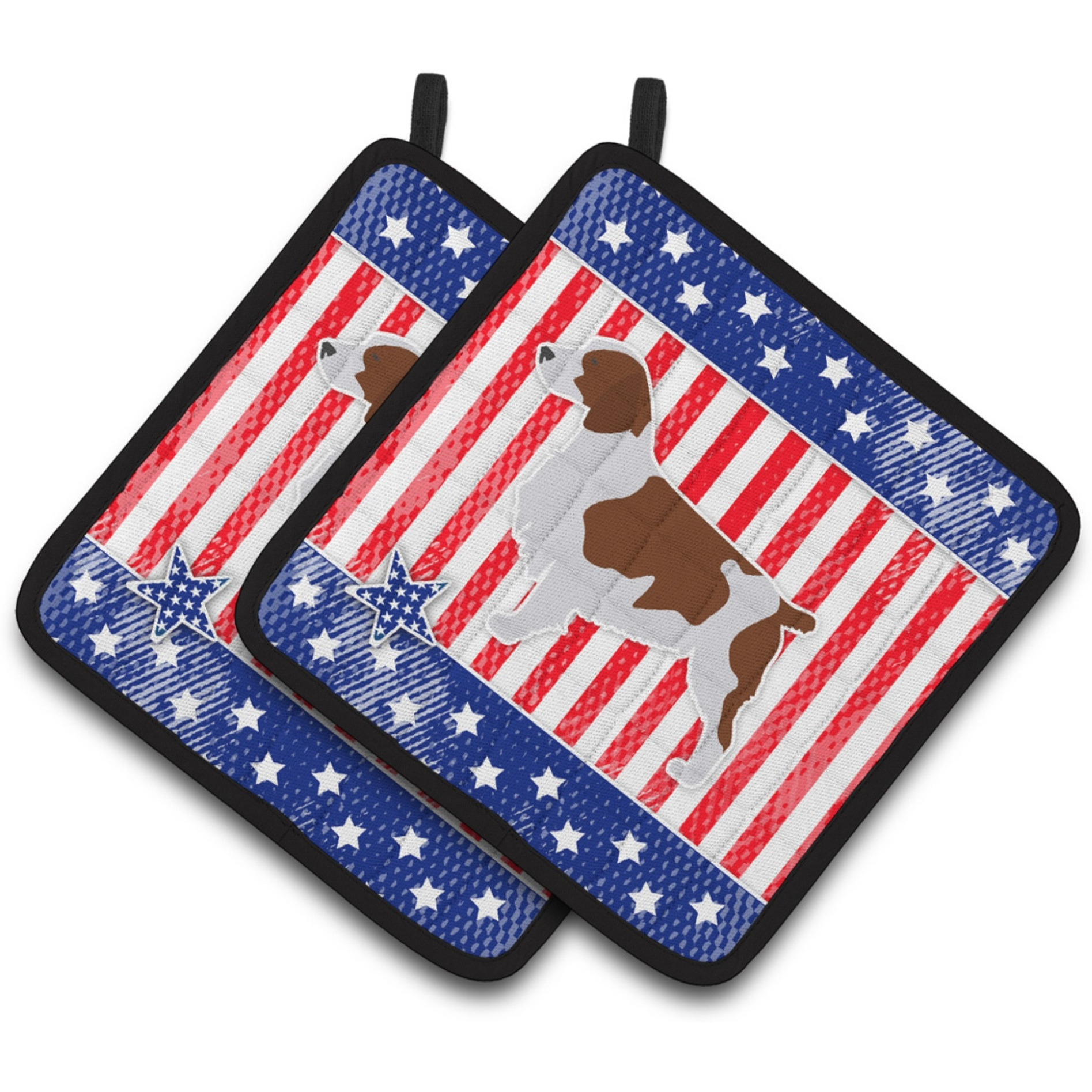 &quotCaroline's Treasures USA Patriotic Welsh Springer Spaniel Pair of Pot Holders BB3300PTHD, 7.5HX7.5W, Multicolor"