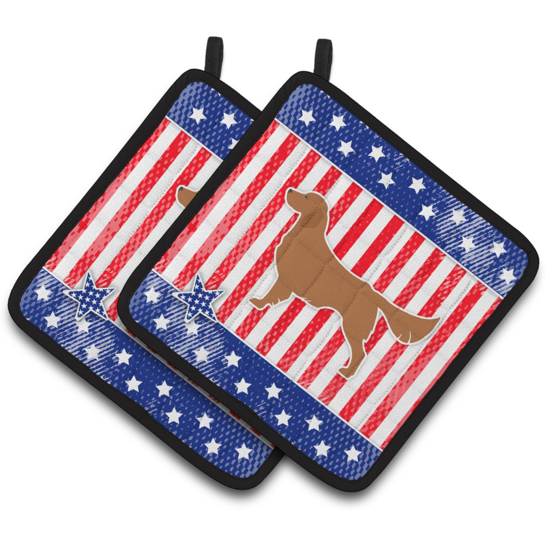 &quotCaroline's Treasures USA Patriotic Golden Retriever Pair of Pot Holders BB3304PTHD, 7.5HX7.5W, Multicolor"