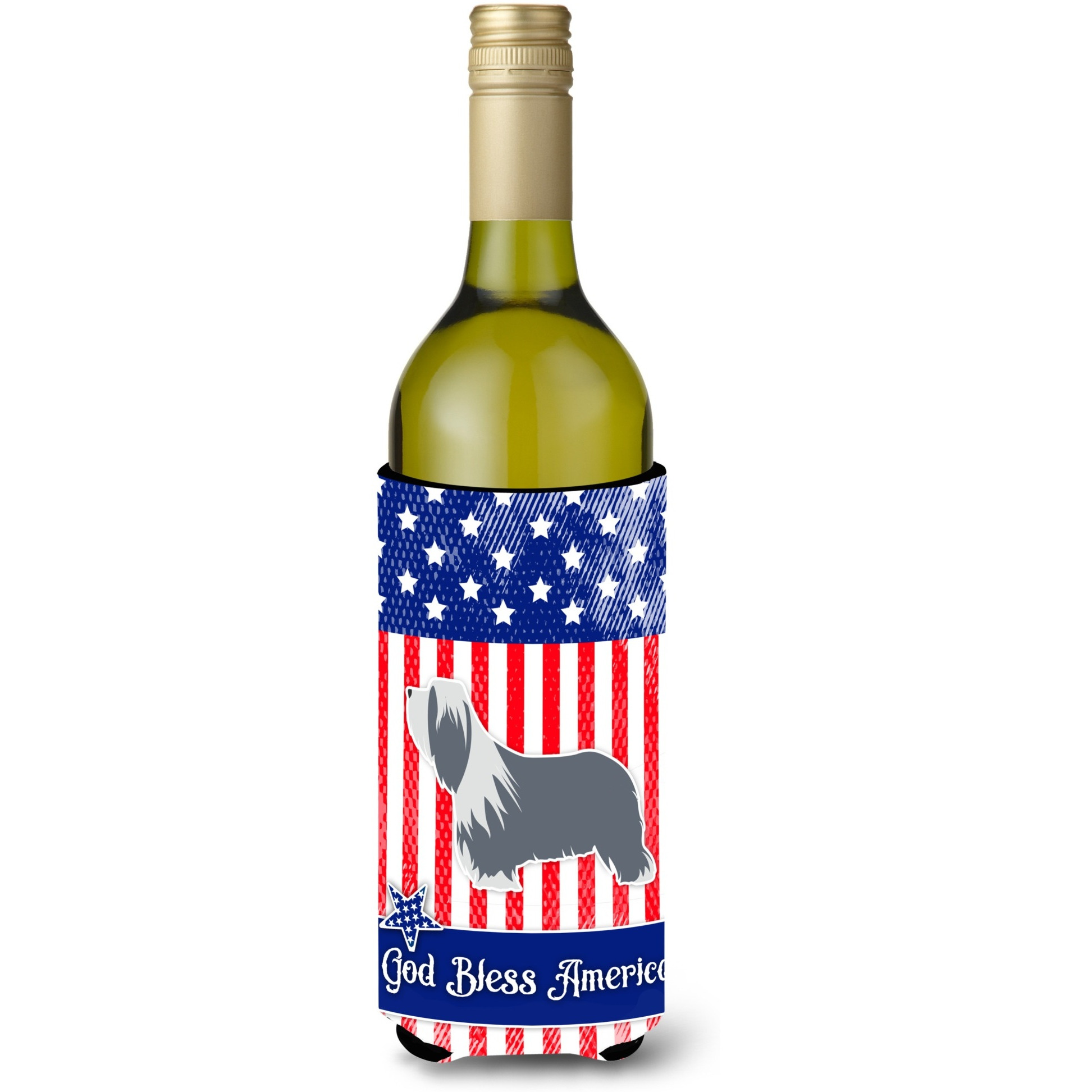&quotCaroline's Treasures USA Patriotic Bearded Collie Wine Bottle Beverage Insulator Hugger, 750 ml, Multicolor"