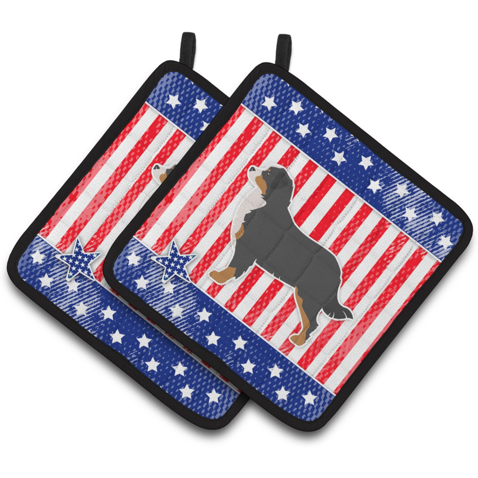 &quotCaroline's Treasures USA Patriotic Bernese Mountain Dog Pair of Pot Holders BB3319PTHD, 7.5HX7.5W, Multicolor"