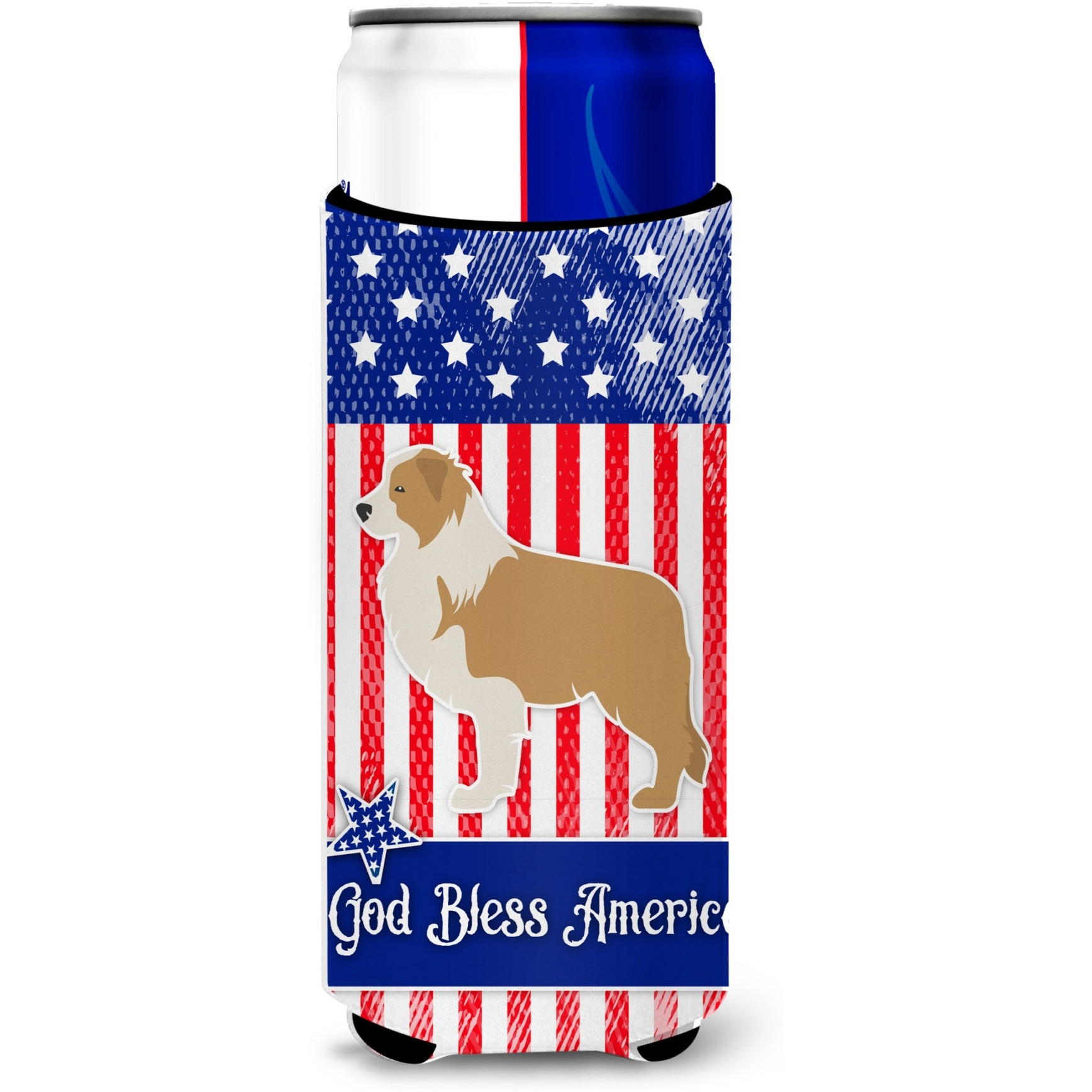 &quotCaroline's Treasures USA Patriotic Red Border Collie Michelob Ultra Hugger For Slim Cans, Slim Can, Multicolor"