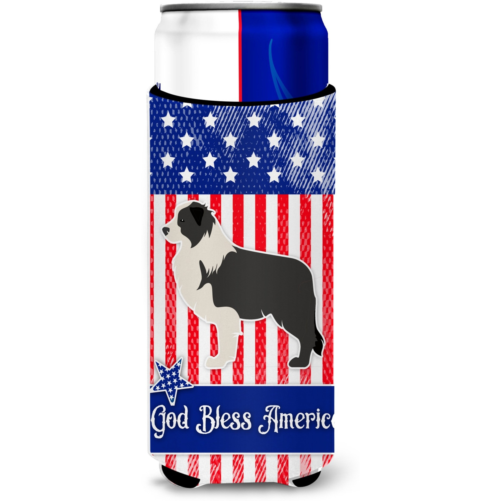 &quotCaroline's Treasures USA Patriotic black Border Collie Michelob Ultra Hugger For Slim Cans, Slim Can, Multicolor"