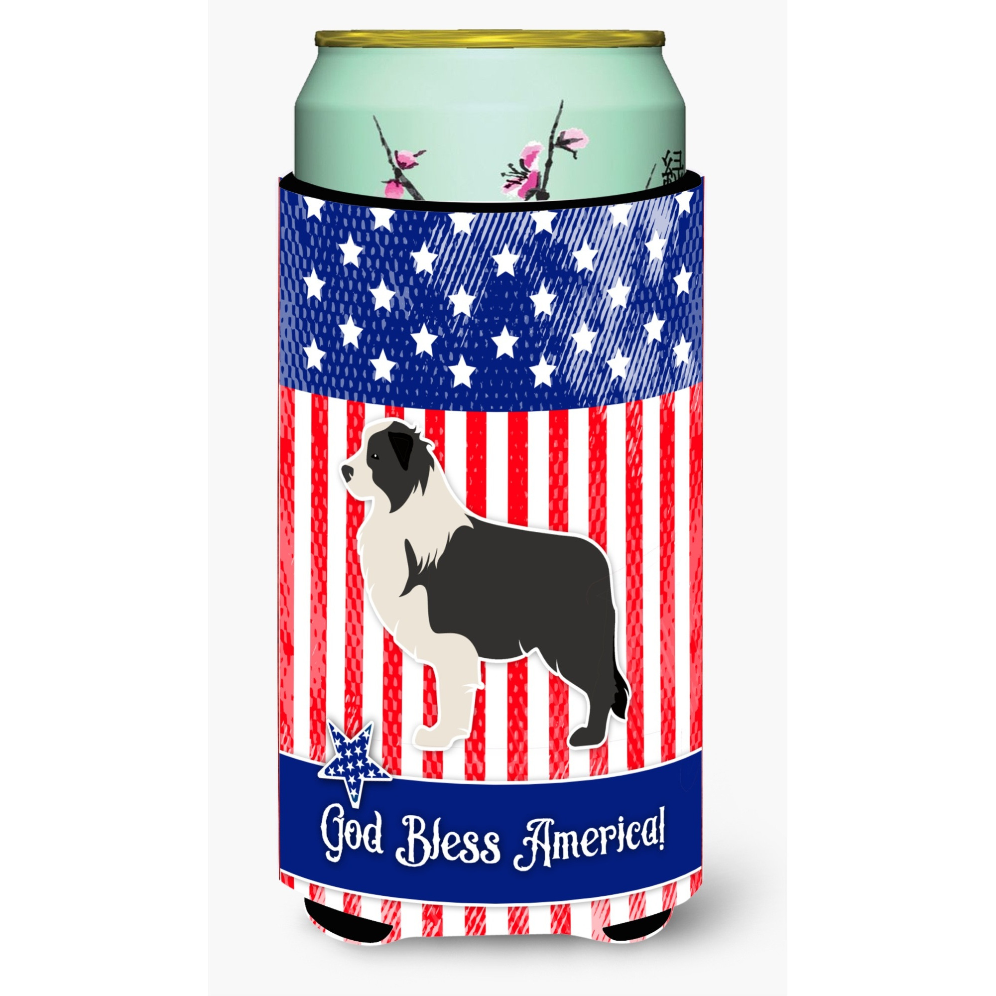 &quotCaroline's Treasures USA Patriotic black Border Collie Beverage Insulator Hugger, Tall Boy, Multicolor"